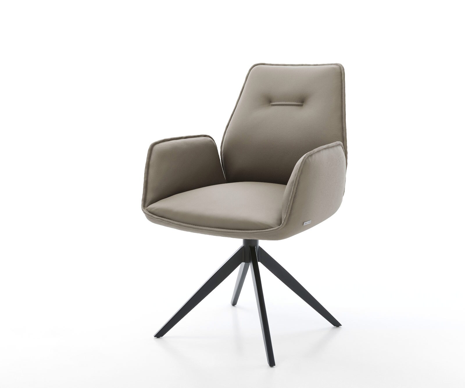 Chaise-de-salle-à-manger Zoa-Flex cuir de vache couleur boue pied croisé large noir ressorts ensachés