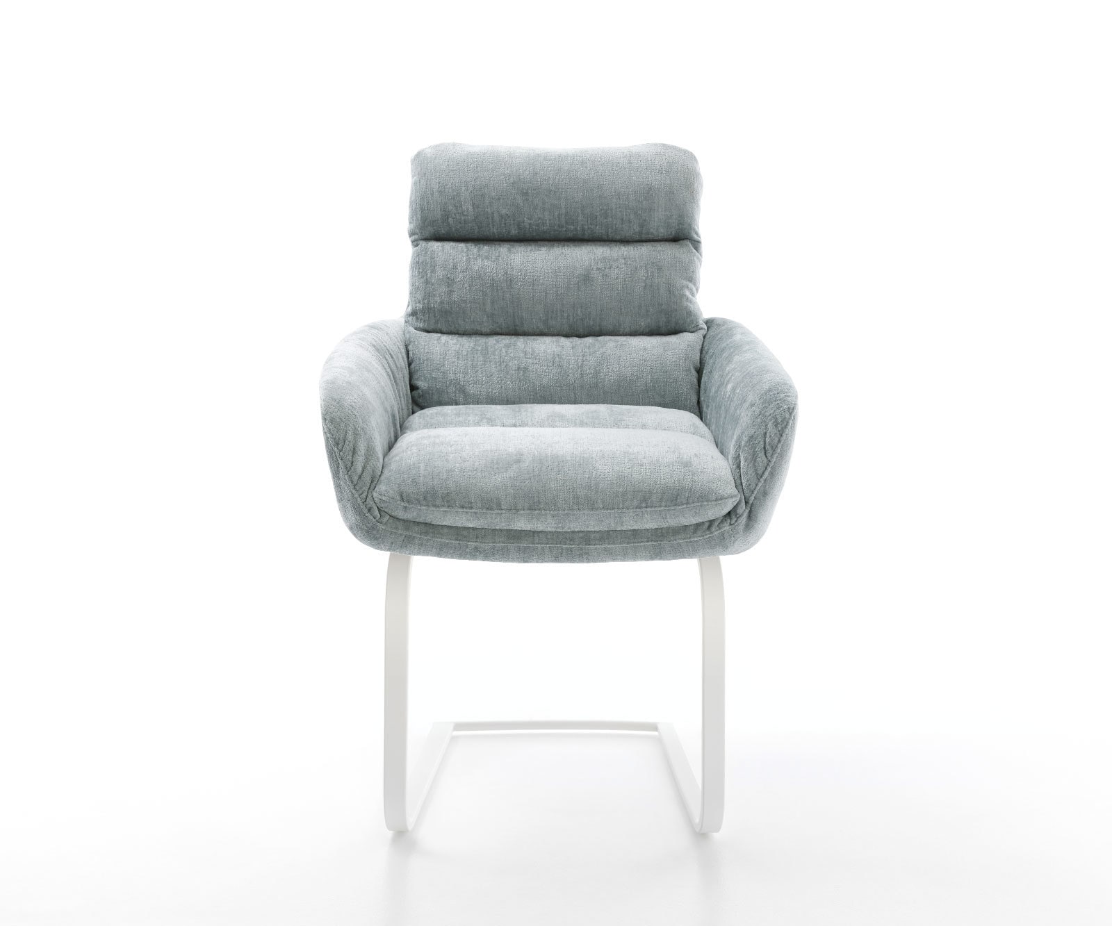 Cantilever Abelia-Flex avec accoudoirs chenille bleu pastel pied cantilever plat blanc 1 Cantilever Abelia-Flex avec accoudoirs chenille bleu pastel pied cantilever plat blanc 1