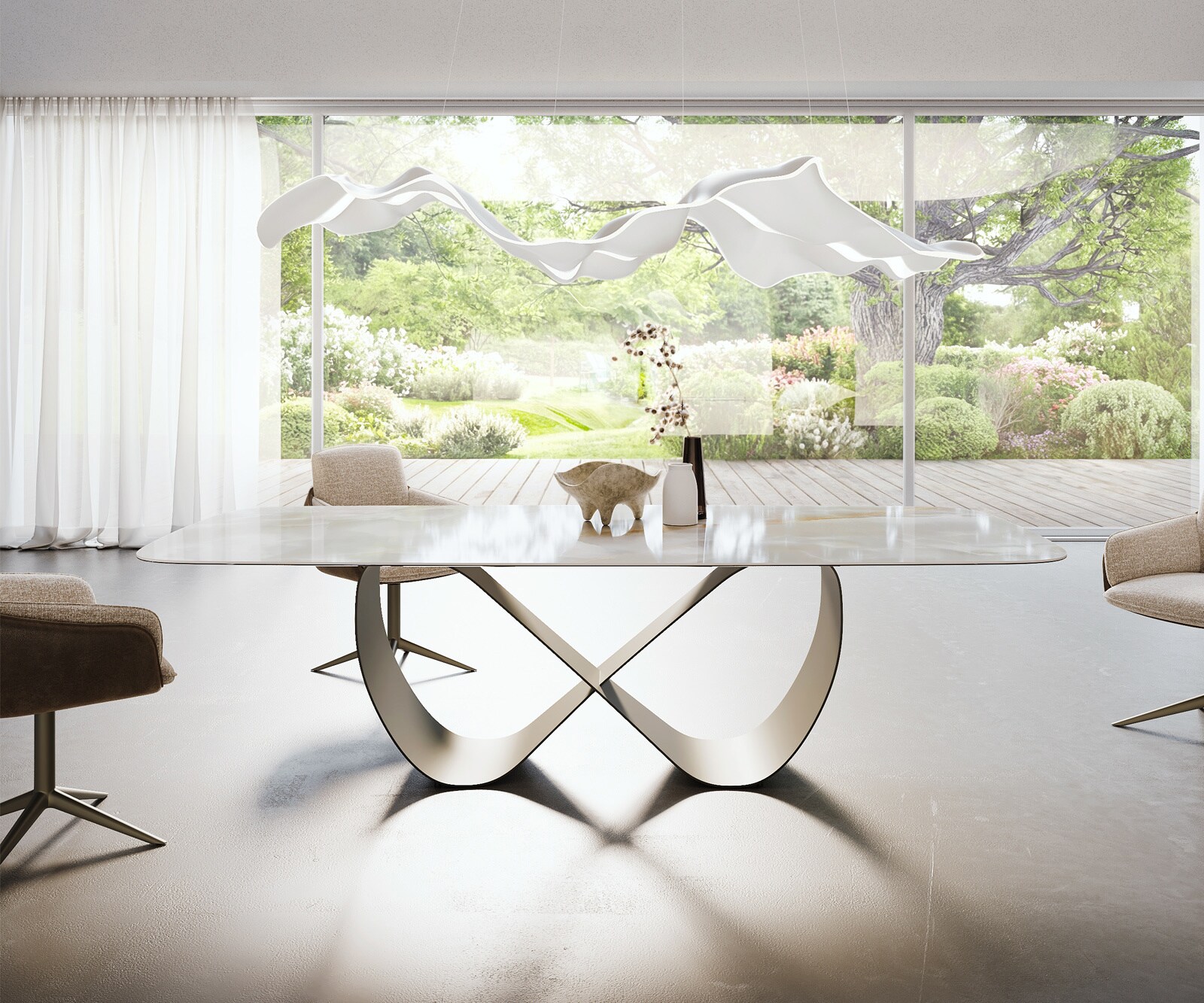 Table à manger Edge Boot 270x120 cm Céramique Iris FMG Onice Grigio Infinity Métal Finition effet Titan 1