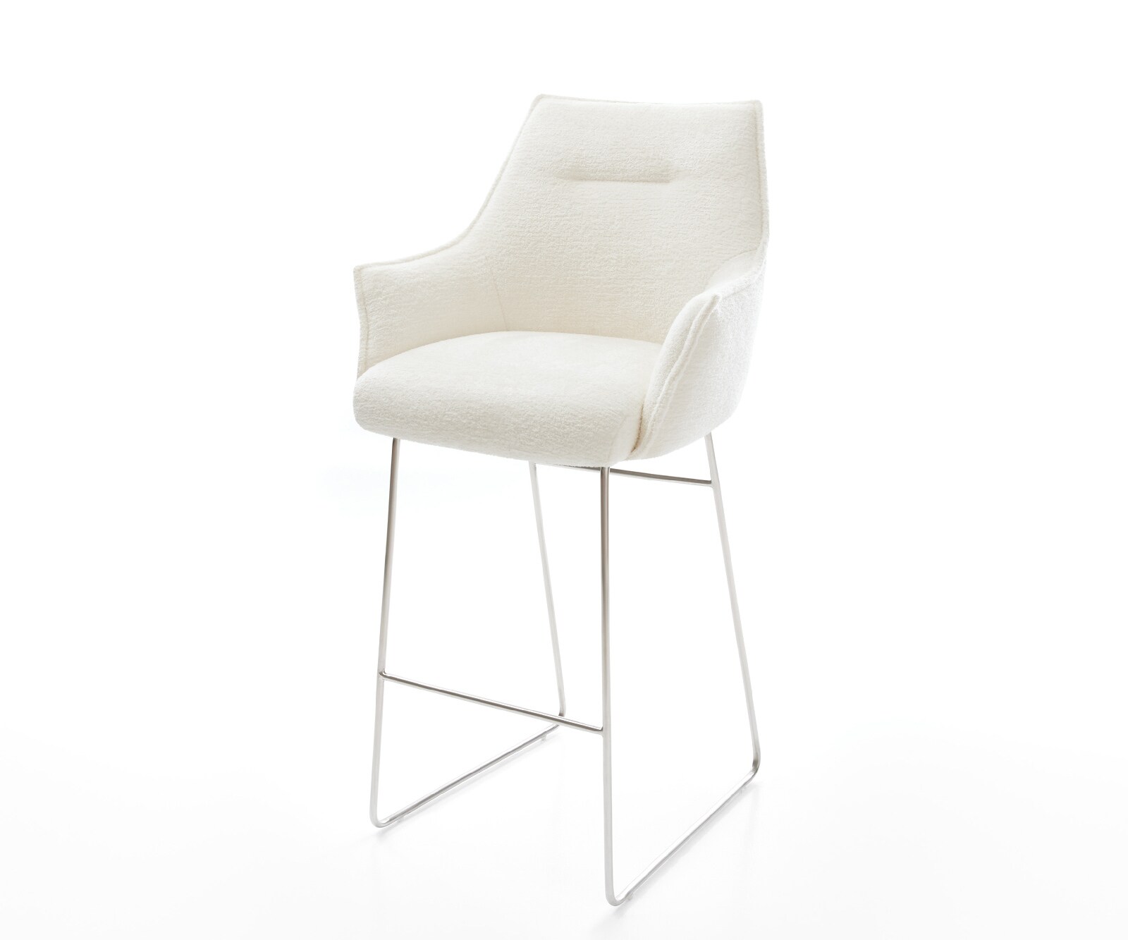 Chaise-de-bar Alja-Flex Bouclé doux Beige Pied trapèze acier inoxydable Argent Ressort ensaché 1