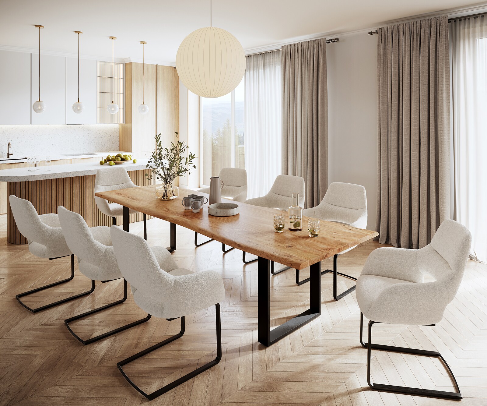 Table à manger Edge 300x100 acacia nature patin noir Live-Edge 5