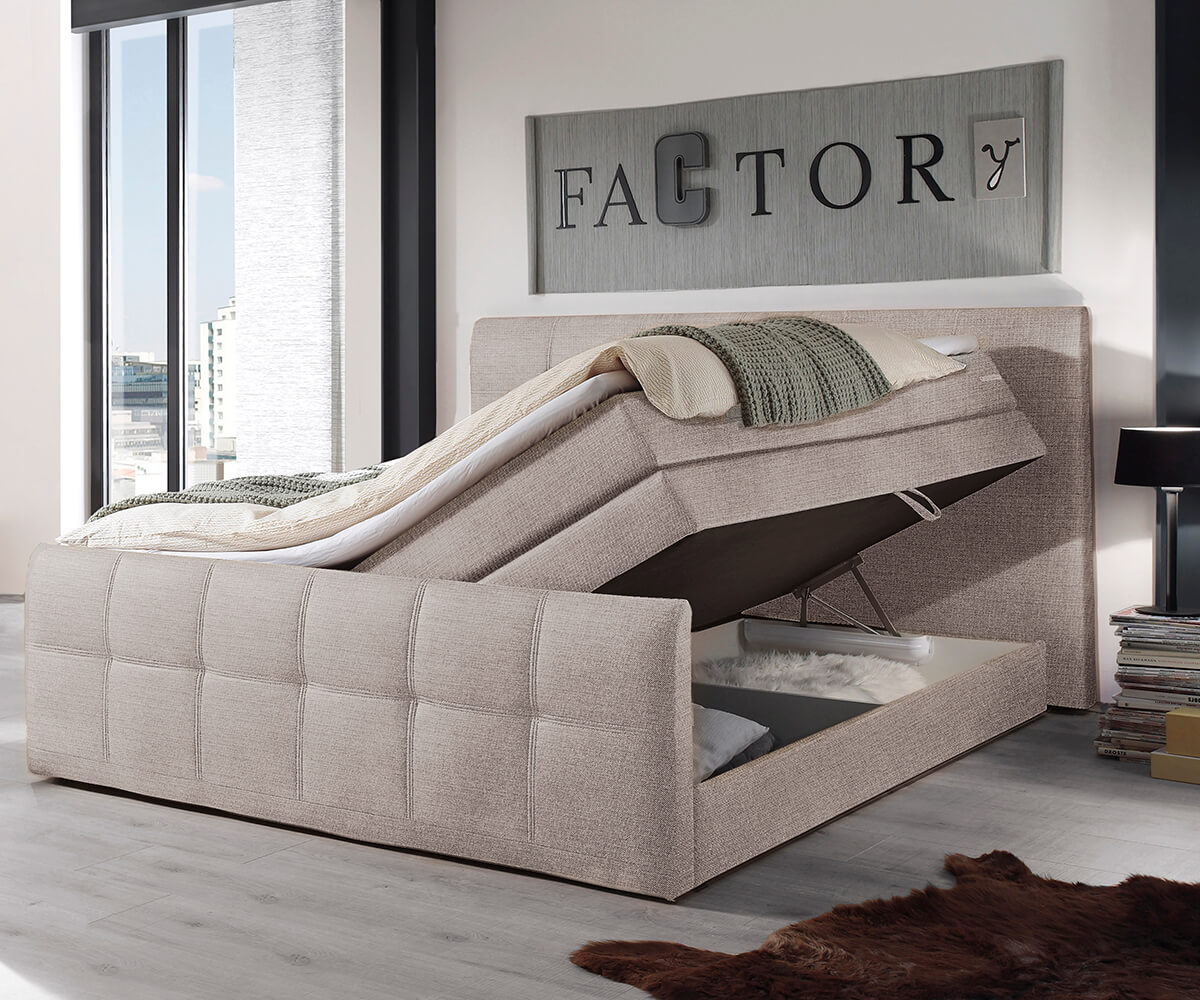 Lit-à-sommier-tapissier Amarillo 180x200 Beige Tissu structuré surmatelas 1