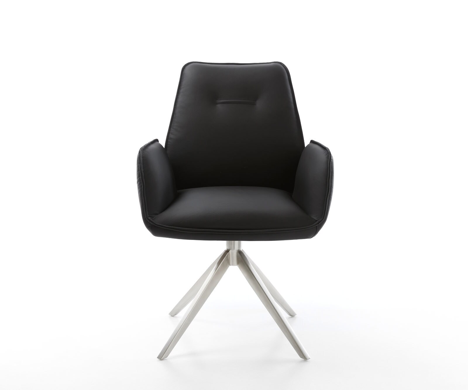 Chaise-pivotante Zoa-Flex cuir de vache noir pied croisé large acier inoxydable brossé pivotement sur 360° fonction bascule ressorts ensachés 1