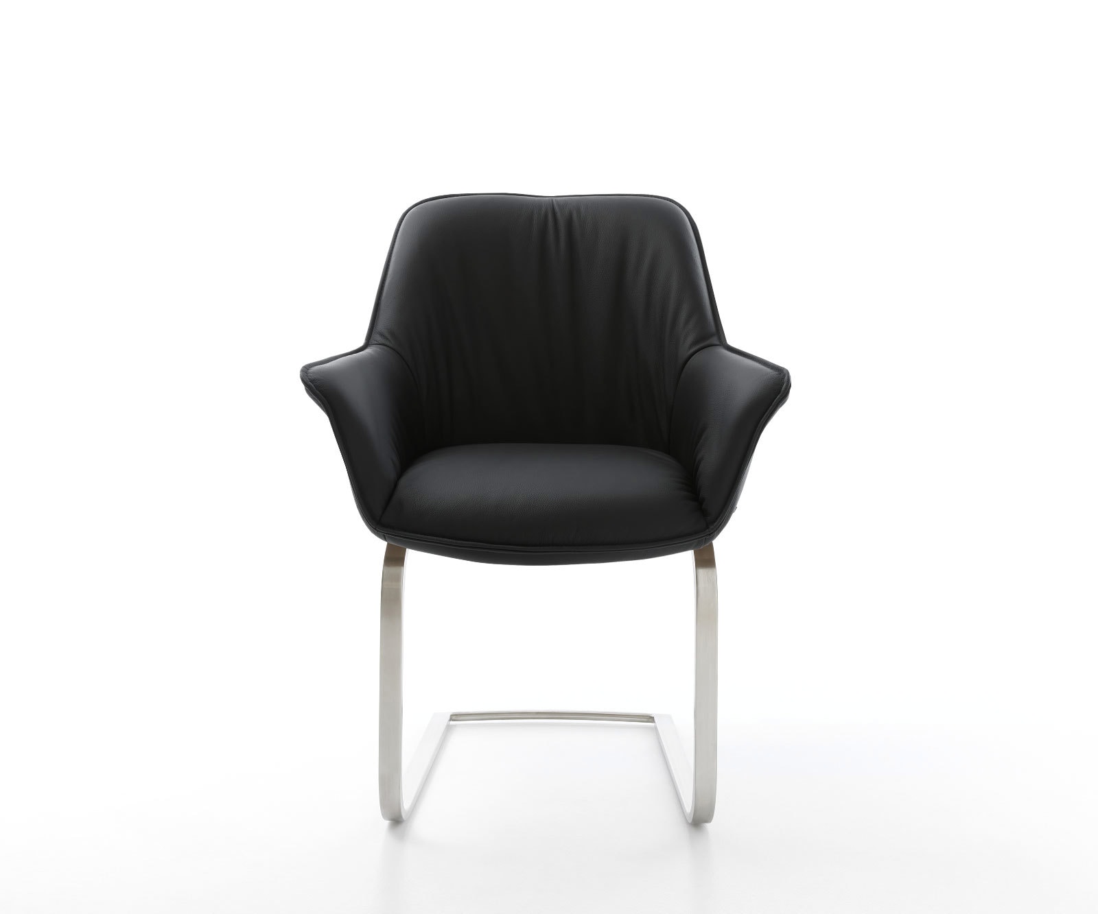 Cantilever Keila-Flex avec accoudoirs cuir de vache noir pied cantilever plat acier inoxydable brossé 2 Cantilever Keila-Flex avec accoudoirs cuir de vache noir pied cantilever plat acier inoxydable brossé 2