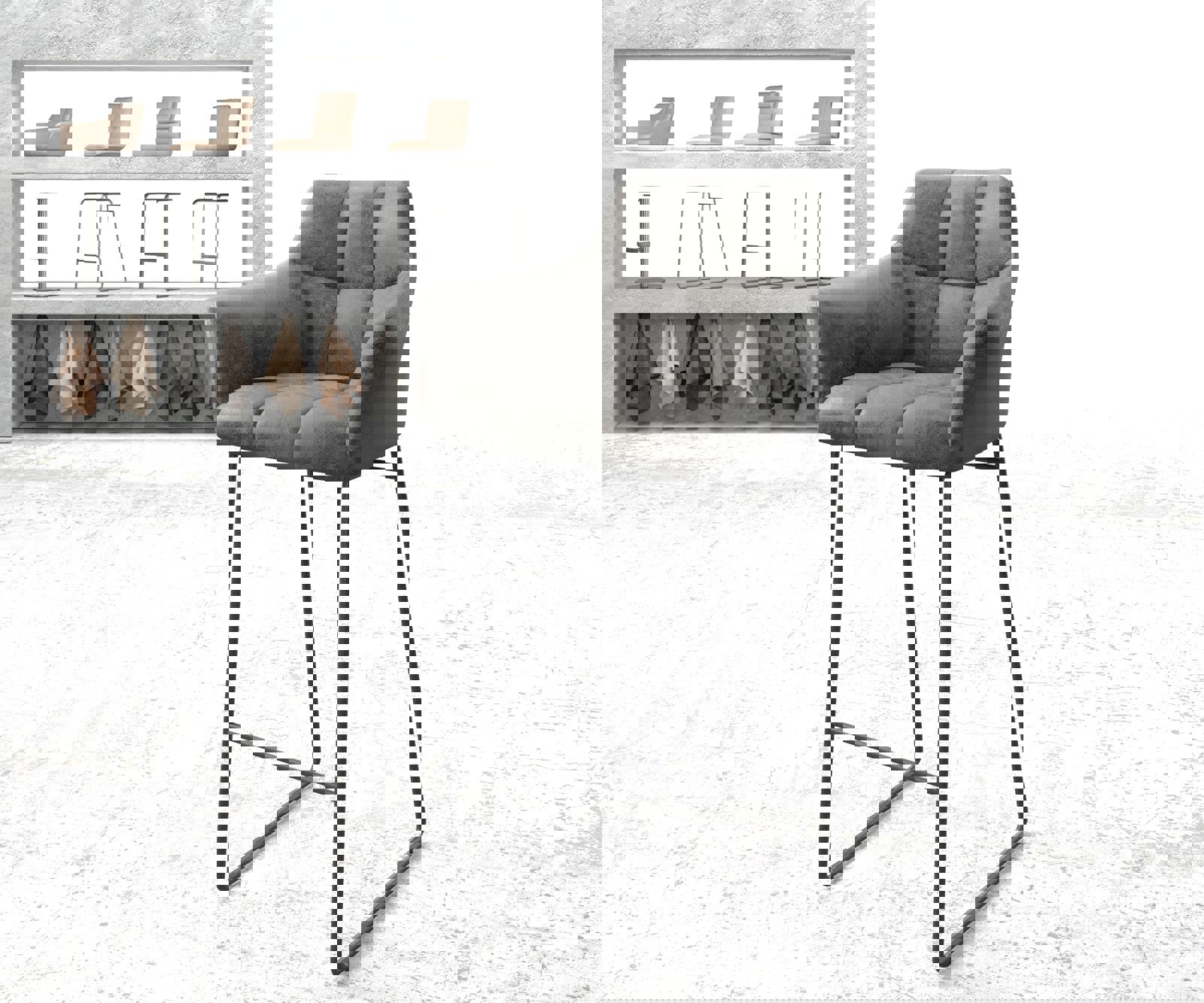 Chaise-de-bar Yulo-Flex vintage gris cadre patin métal