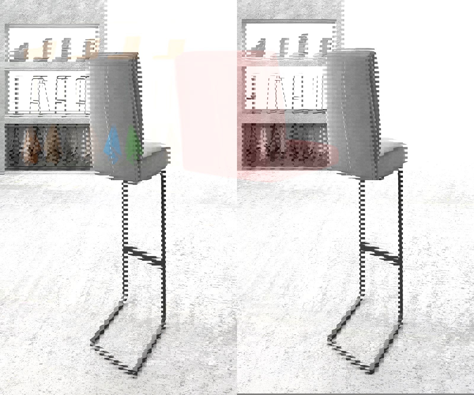 Chaise-de-bar Pela-Flex velours rosé chaise cantilever métal plat 2 Chaise-de-bar Pela-Flex velours rosé chaise cantilever métal plat 2