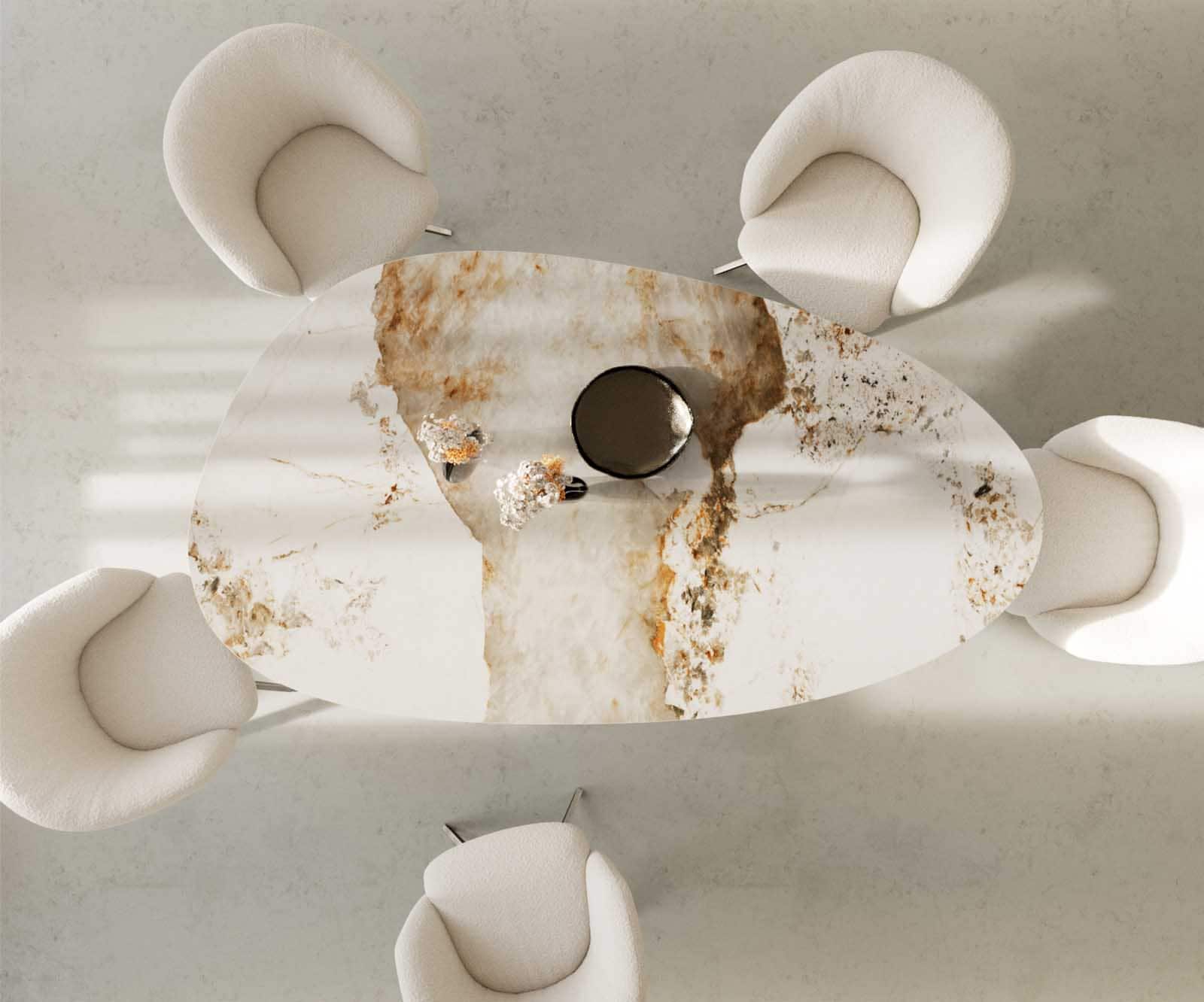 Table à manger Edge Oval 220x120 Céramique Minas Melange Blanc-Beige Pilier Acier inoxydable 5 Table à manger Edge Oval 220x120 Céramique Minas Melange Blanc-Beige Pilier Acier inoxydable 5