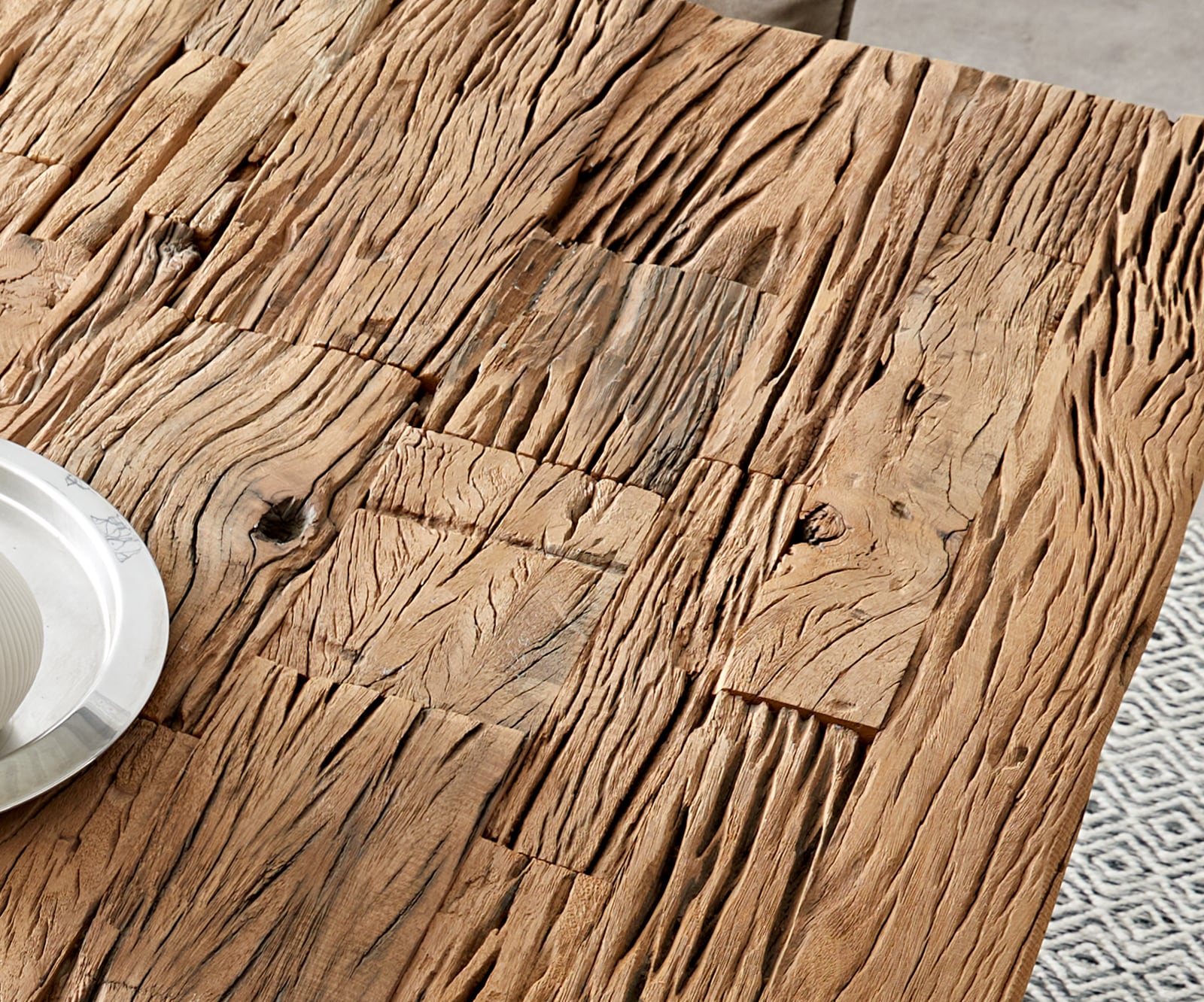 Table-à-mange eclaimed 140x90x75 cm aspect vintage acier inoxydable large 3