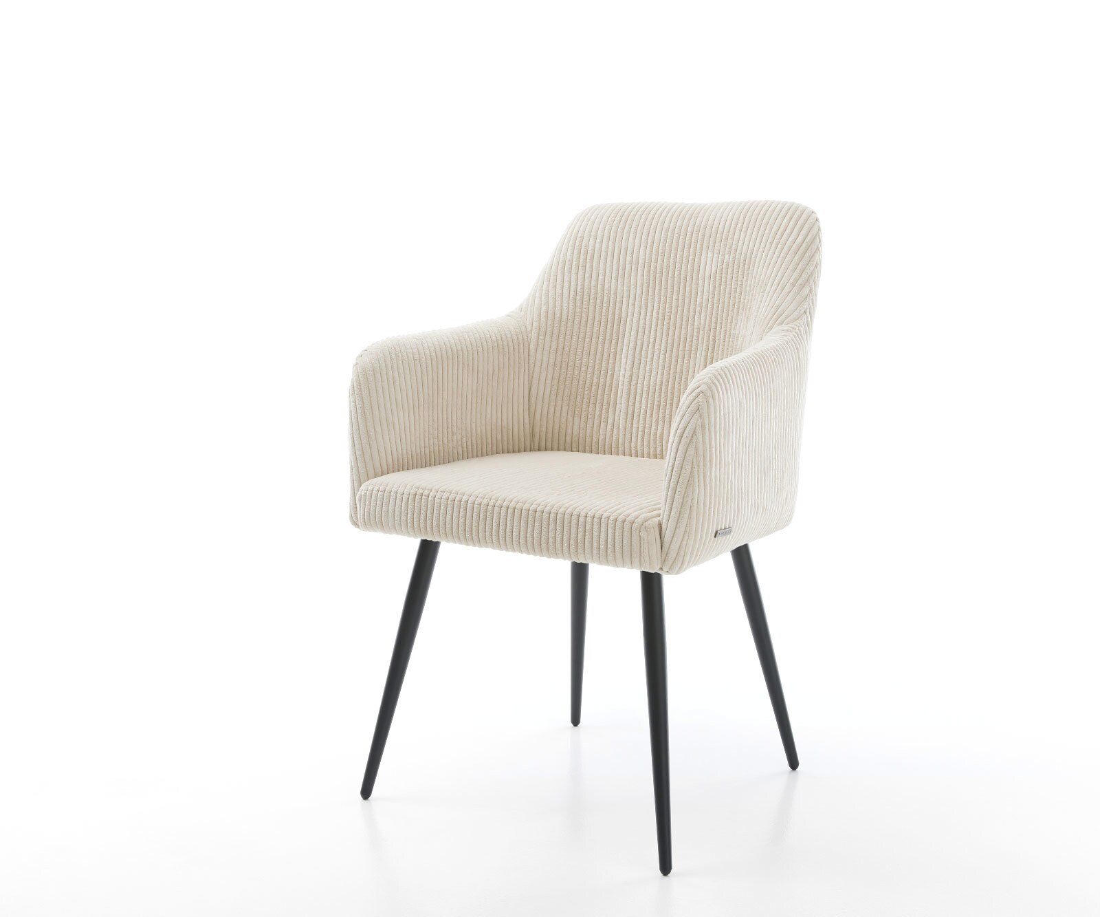 Chaise-de-salle-à-manger Greg-Flex côtelé beige vintage 4 pieds coniques noir ressorts ensachés Chaise-de-salle-à-manger Greg-Flex côtelé beige vintage 4 pieds coniques noir ressorts ensachés