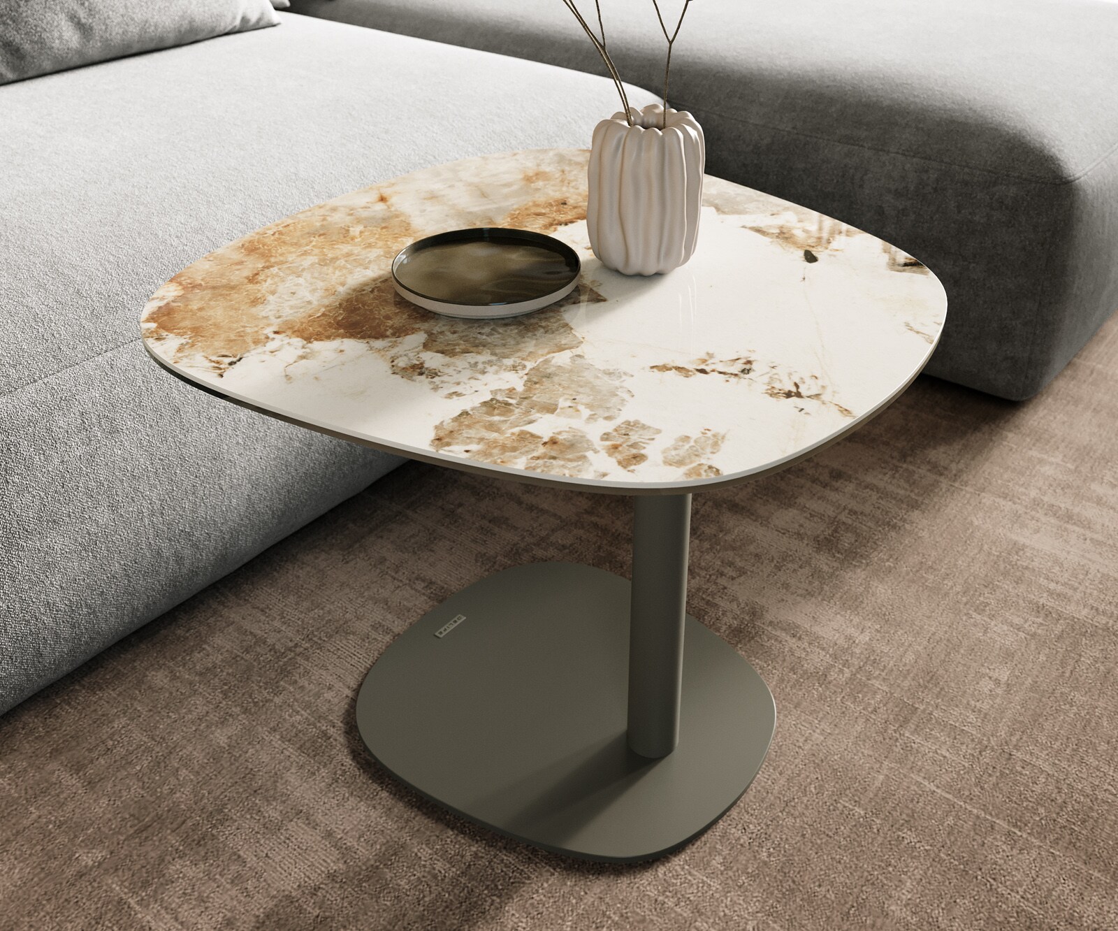 Table basse Edge Boot 60x60 cm céramique Minas Melange Eleny Metall finition effet titane 7