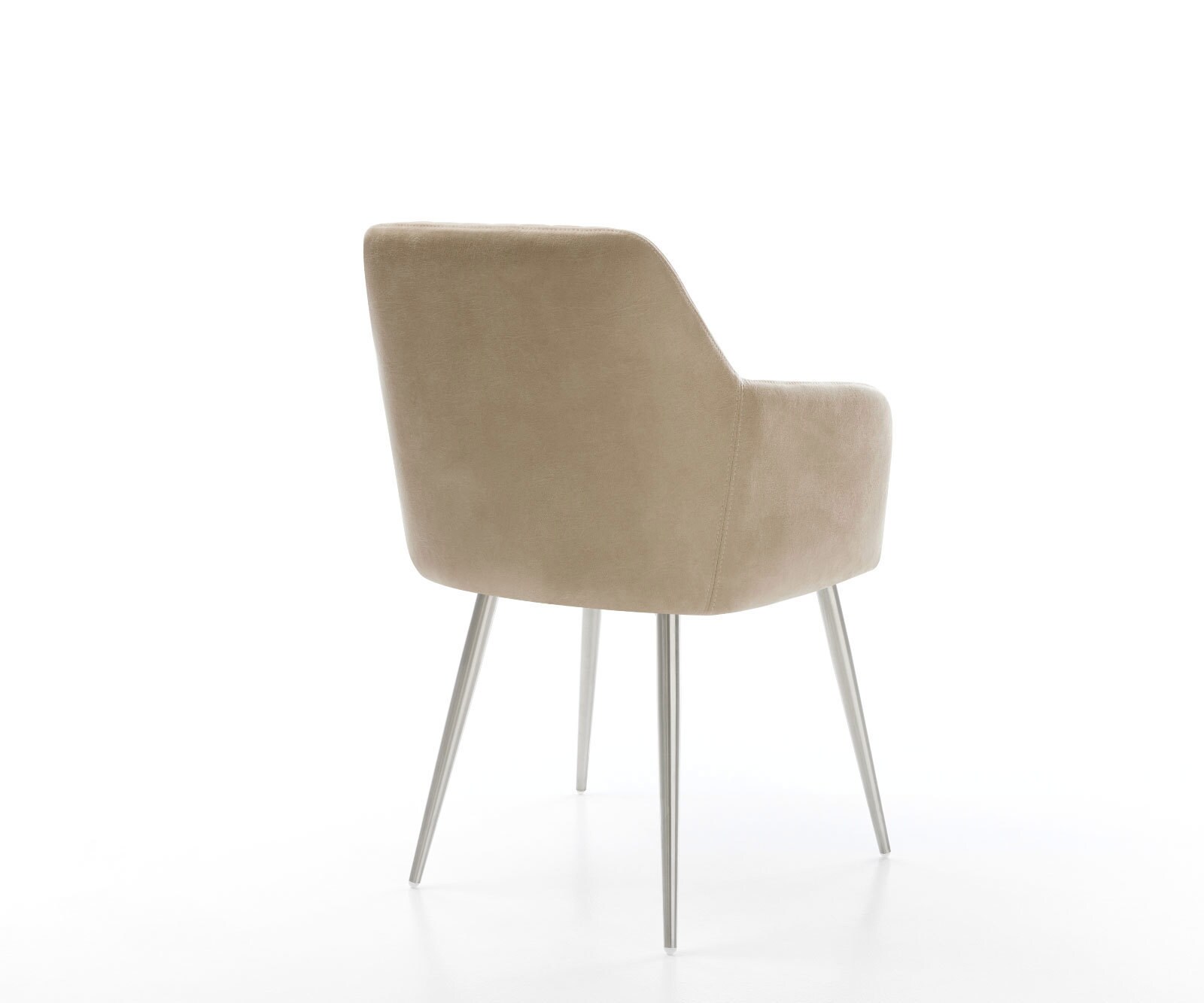 Chaise-de-salle-à-manger Greg-Flex microvelours beige vintage 4 pieds coniques acier inoxydable brossé ressorts ensachés 4