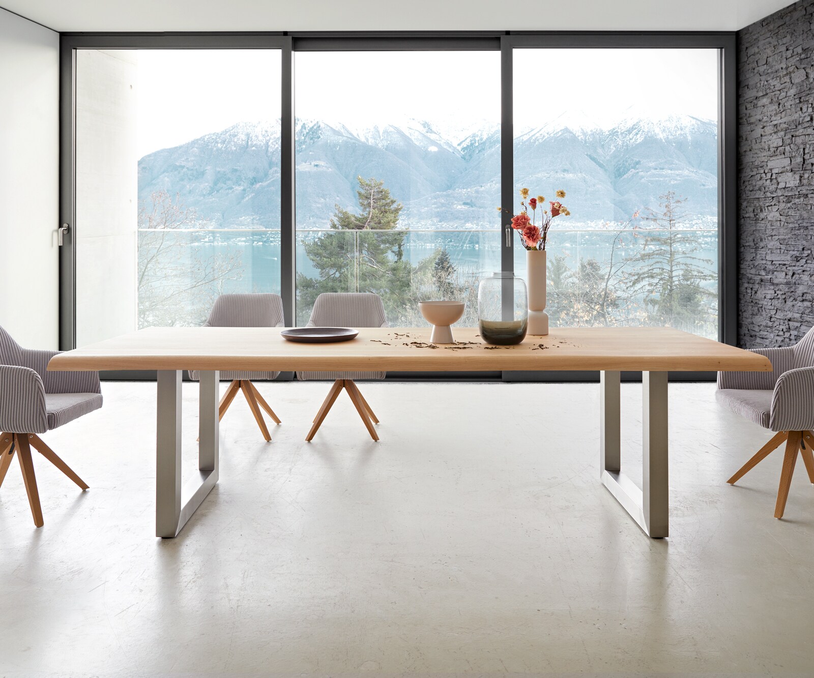 Table à manger Edge 260x100 chêne nature acier inoxydable large Live-Edge 1