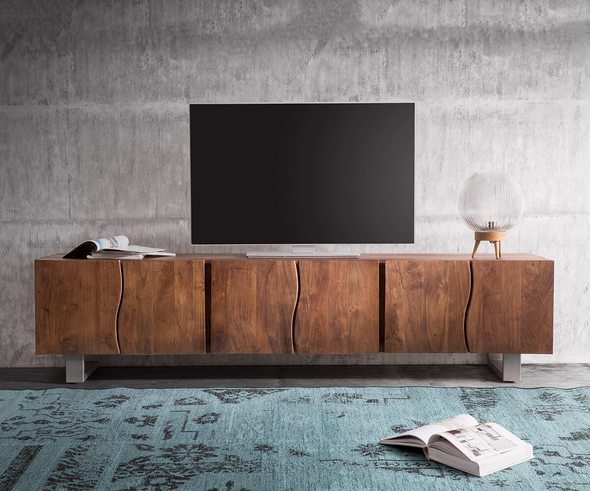 Meuble-TV Live-Edge 220 cm Acacia Marron en bois massif 6 portes 1