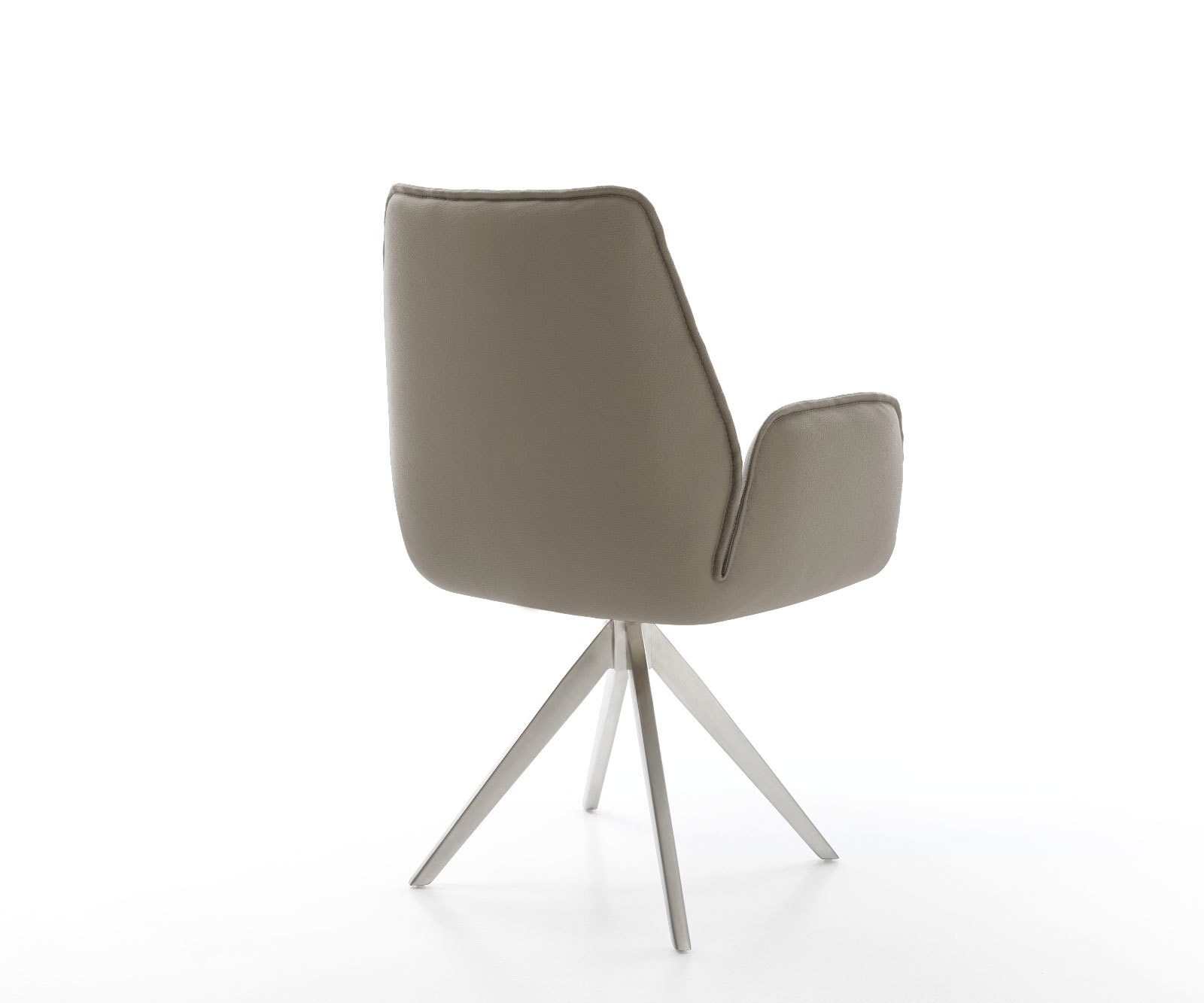 Chaise-de-salle-à-manger Zoa-Flex cuir de vache couleur boue pied croisé angulaire acier inoxydable brossé ressorts ensachés 4