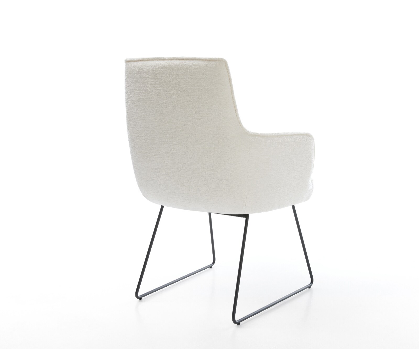 Chaise-de-salle-à-manger Heira-Flex avec accoudoirs bouclé doux beige pied trapèze noir resorts ensachés 5