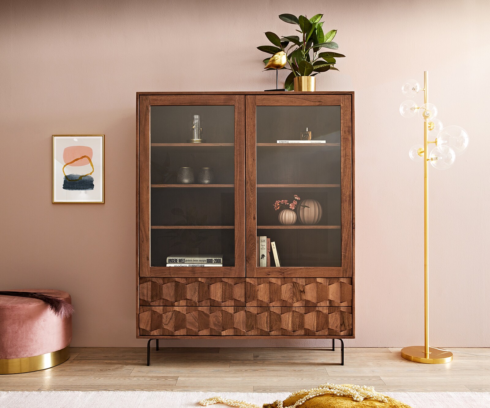 Vitrine Fevo 115x150 cm acacia marron Pied-L 1