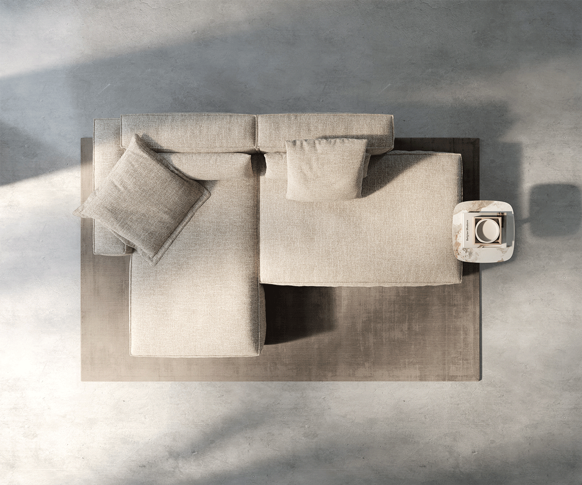 Canapé d'angle Freestyle 310x200 cm Tissu tissé doux Beige couture passepoilée 5