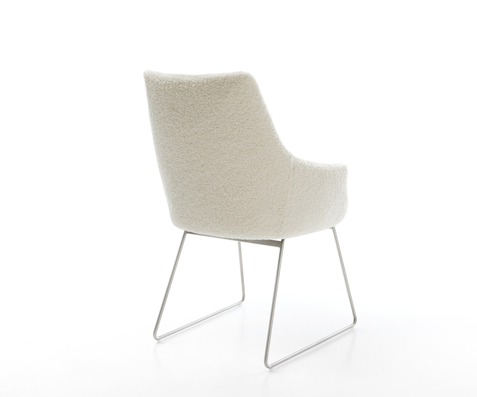 Chaise-de-salle-à-manger Alja-Flex avec accoudoirs tissu teddy beige pied trapèze acier inoxydable resorts ensachés 4
