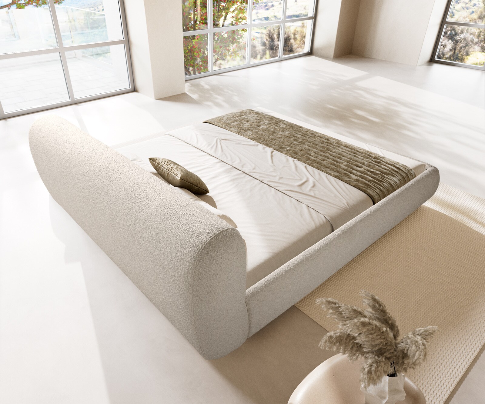 Cadre-de-lit rembourré Shona 180x200 cm Bouclé Crème-Blanc 6