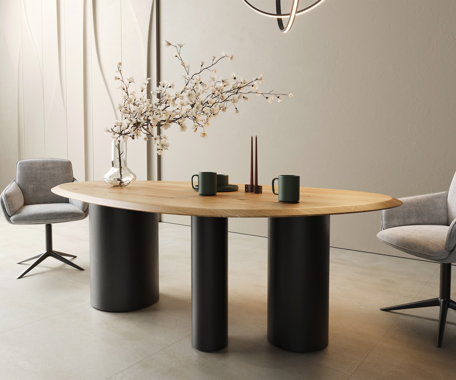 Table à manger Edge ovalee 220x120x2,5 chêne naturee Troa métal noir Flow-Edge 5