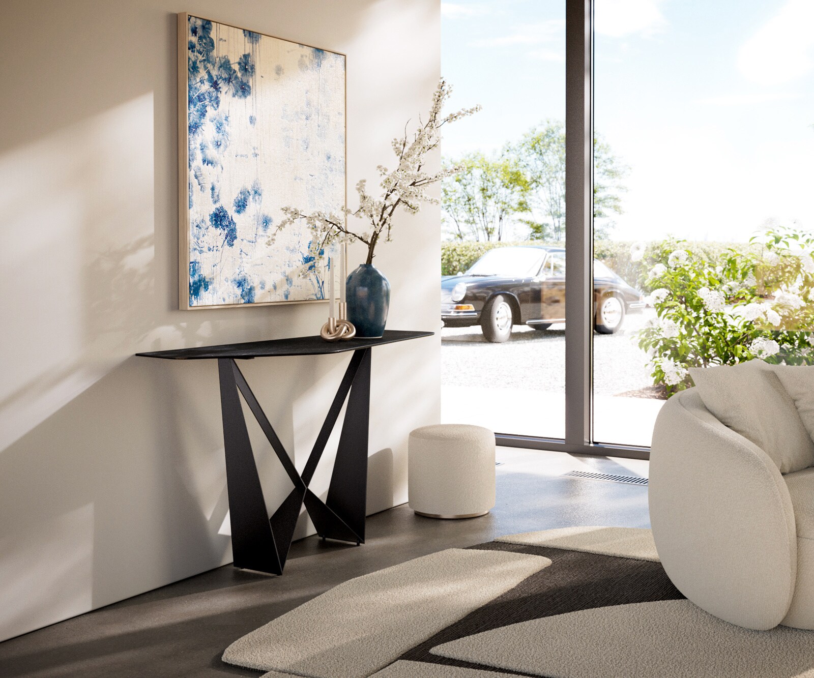 Console Edge Polygonal 140x50 cm Céramique Laminam® Nero Greco Anthrazit Spios Métal Noir 6