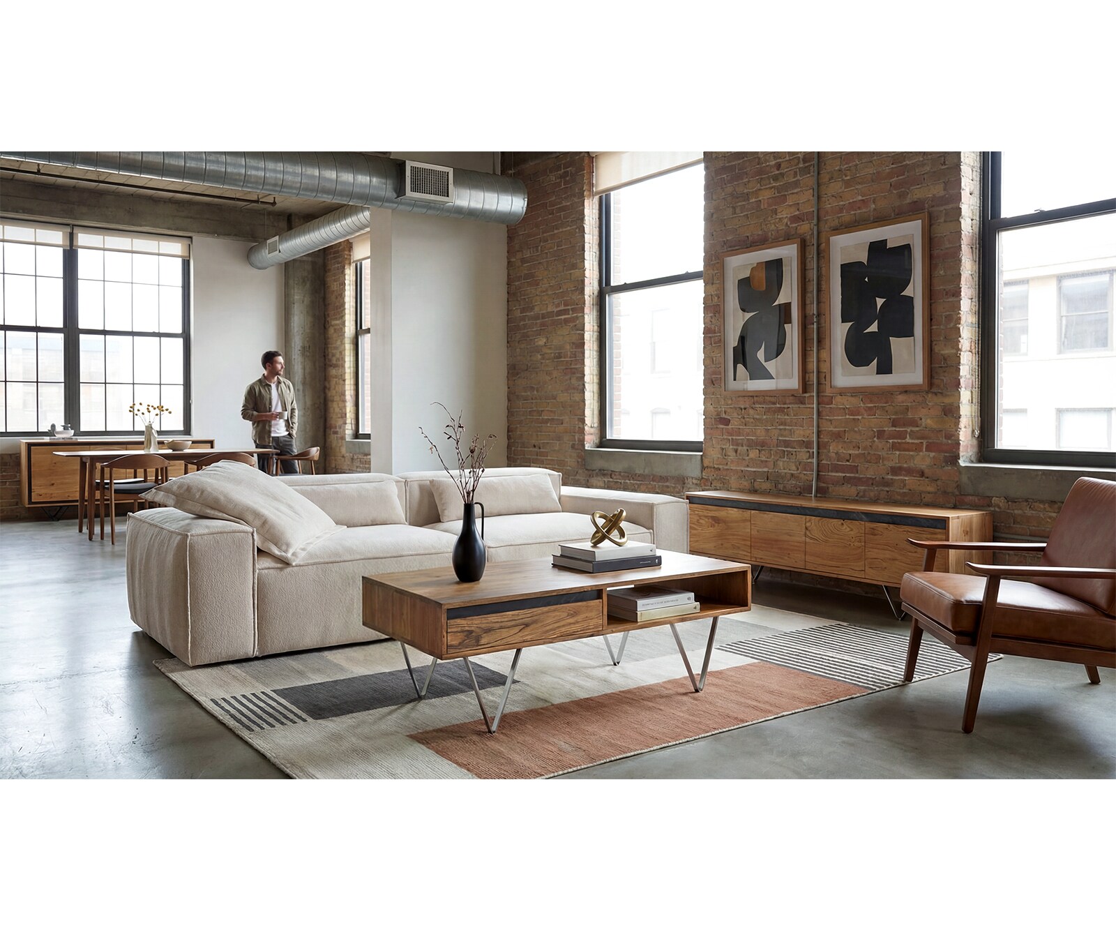 Table-basse Stonegrace 115x60x35 cm acacia naturel ardoise 2 tiroirs 1 compartiment 5