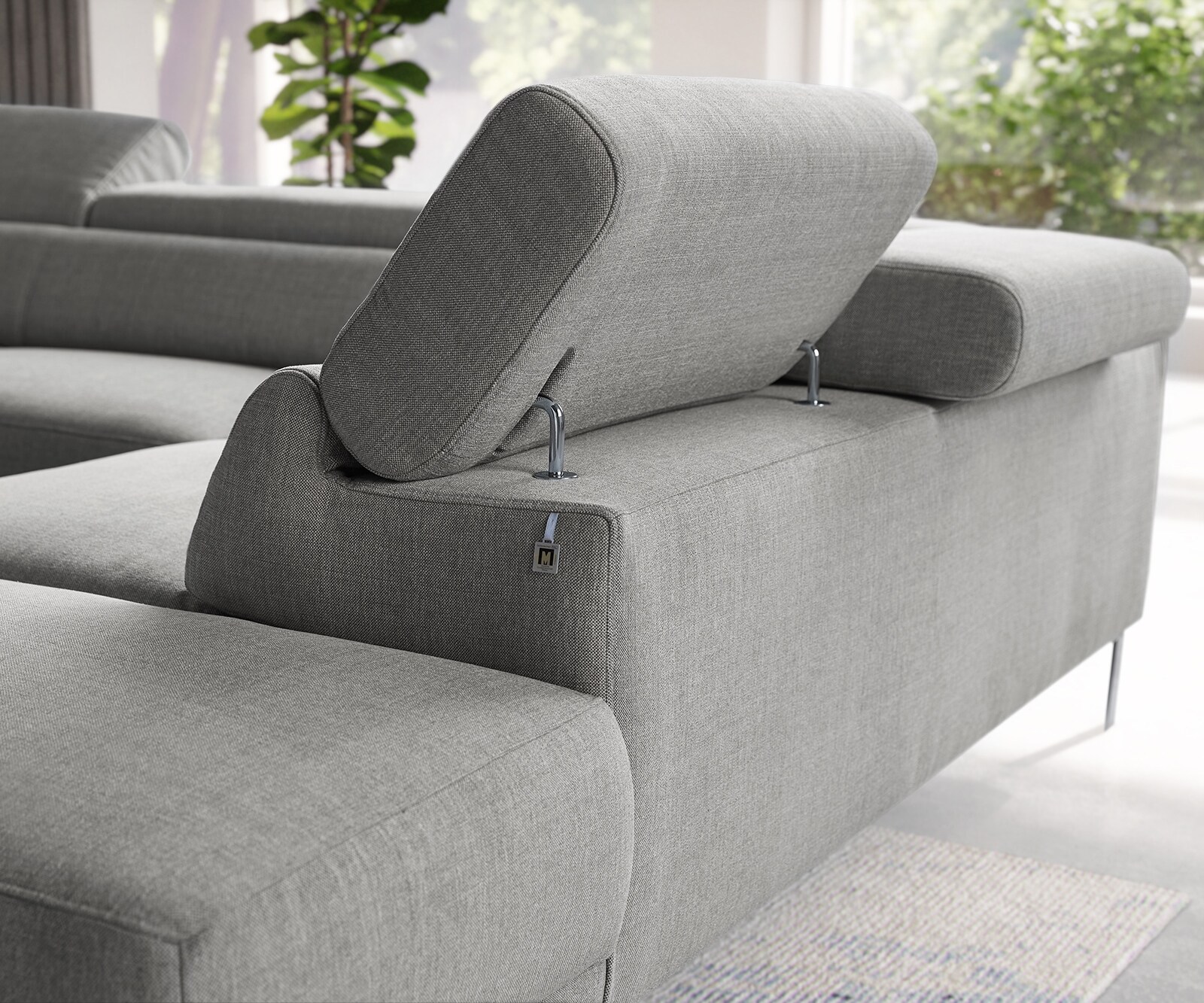 Canapé-d'angle Floyd 300x230 gris argenté ottoman droite réglage d'appui tête de W. Schillig 3