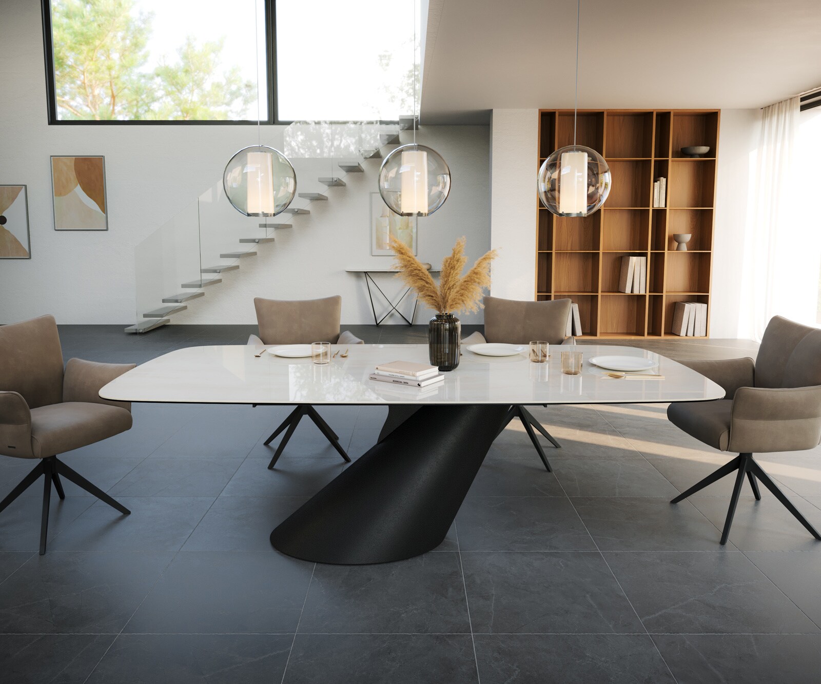 Table à manger Edge Boot 240x120 cm Céramique Onyx Champagne Cono Métal Noir 2