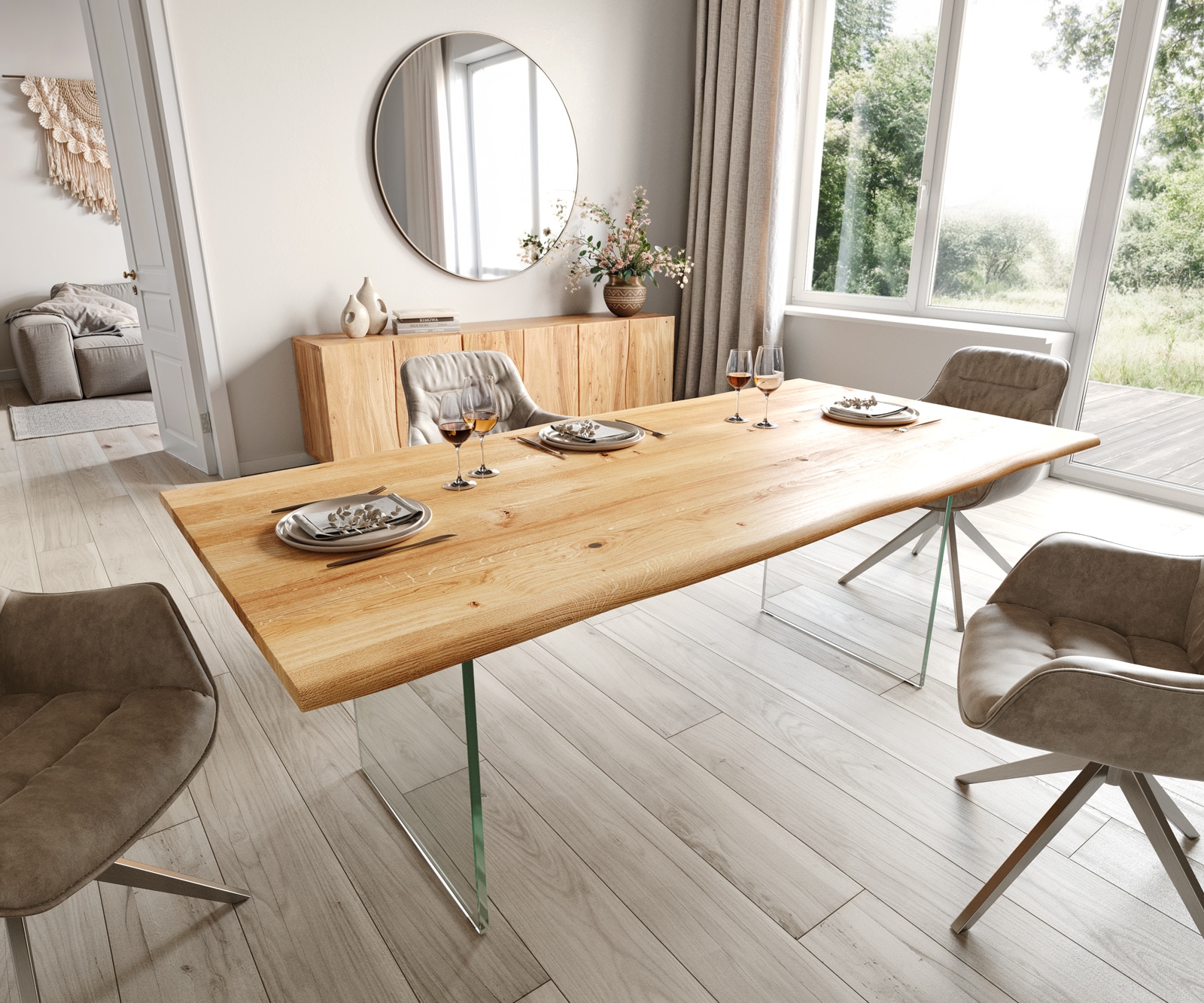 Table à manger Edge 200x100x2,5-3 chêne nature verre Live-Edge Table à manger Edge 200x100x2,5-3 chêne nature verre Live-Edge