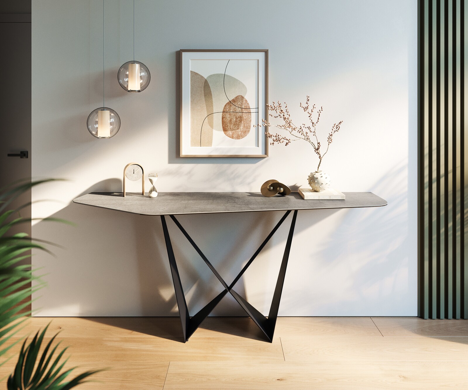 Console Edge Polygonal 180x50 cm Céramique Gris béton Spios Métal Noir 4