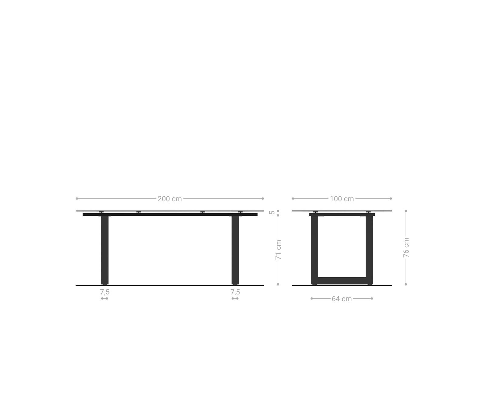 Table-à-manger Edge 200x100 céramique Laminam® nero greco gris inox large 6