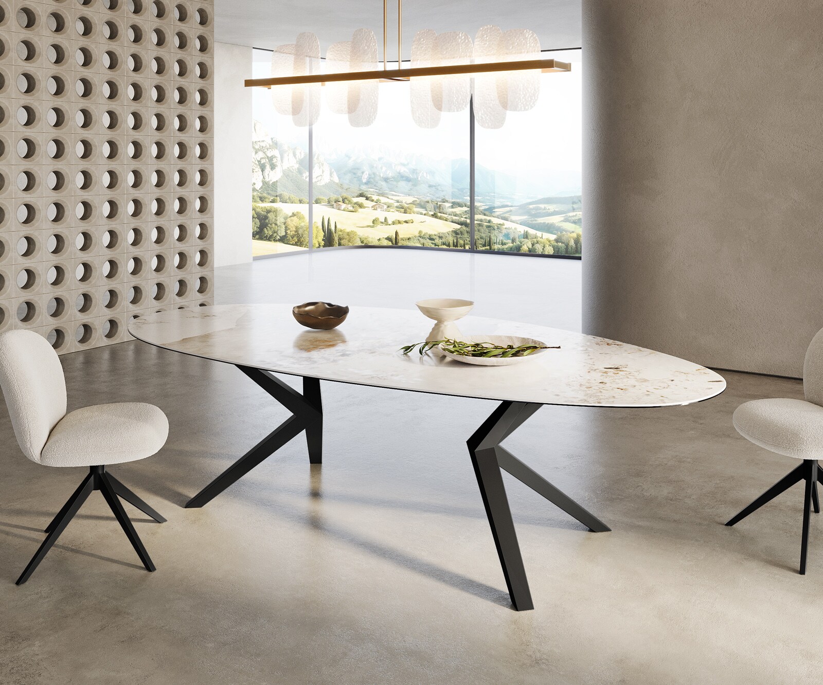 Table à manger Edge Ovale 280x130 Céramique Minas Melange Blanc-Beige Zenthara anguleux Métal Noir 3