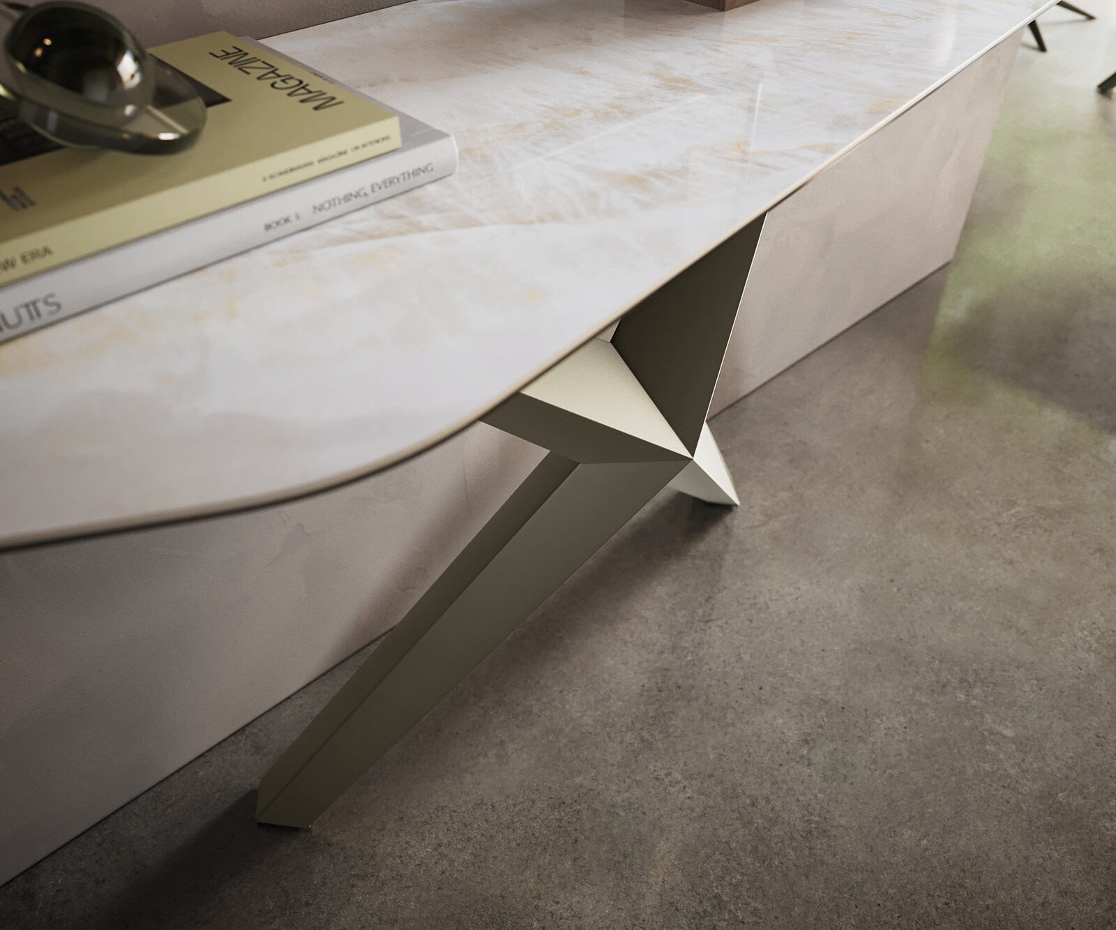 Console Edge Polygonal 180x50 cm Céramique Onyx Pearl Zentharo Métal Effektfinish Titan 6