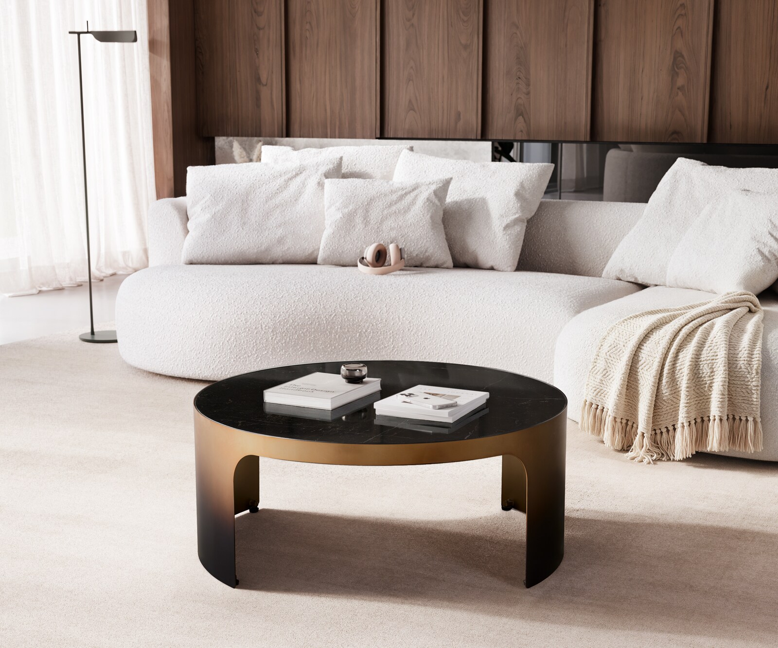 Table-basse Alerio 90 x 90 cm, marbre noir et argent, métal doré, effet ombré 5