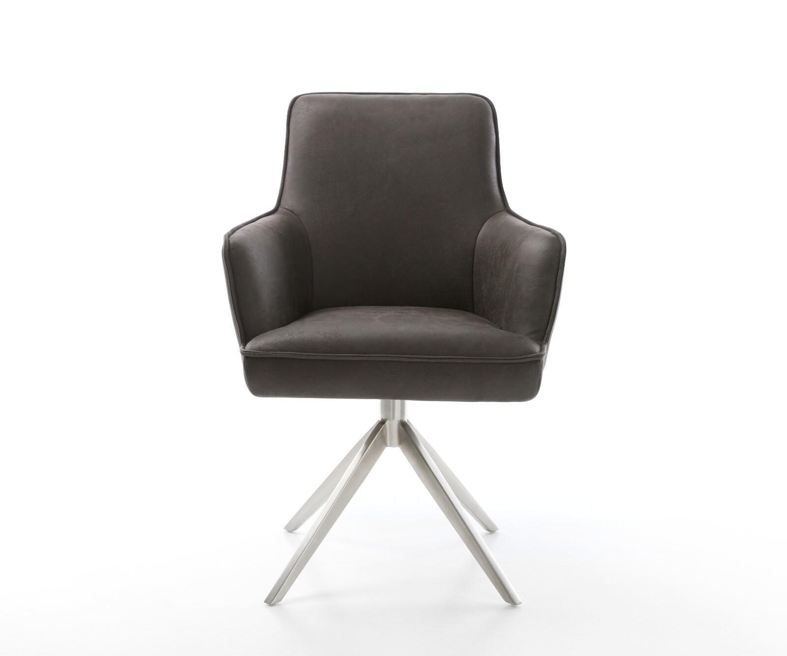 Chaise-pivotante Heira-Flex microvelours anthracite vintage pied croisé large acier inoxydable brossé pivotement sur 360° fonction bascule ressorts ensachés 1