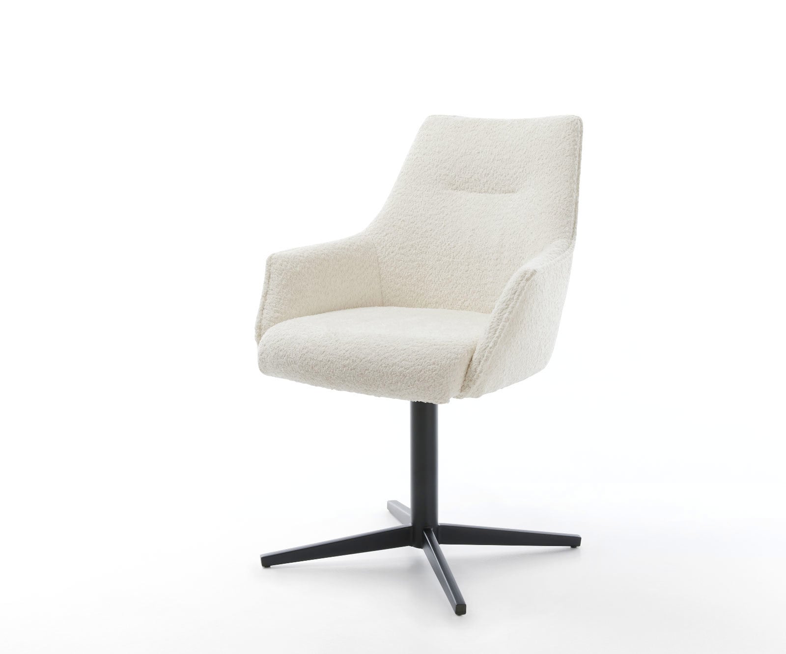 Chaise-pivotante Alja-Flex avec accoudoirs bouclé blanc pied de chaise 4 branches noir pivotement sur 360° ressorts ensachés Chaise-pivotante Alja-Flex avec accoudoirs bouclé blanc pied de chaise 4 branches noir pivotement sur 360° ressorts ensachés