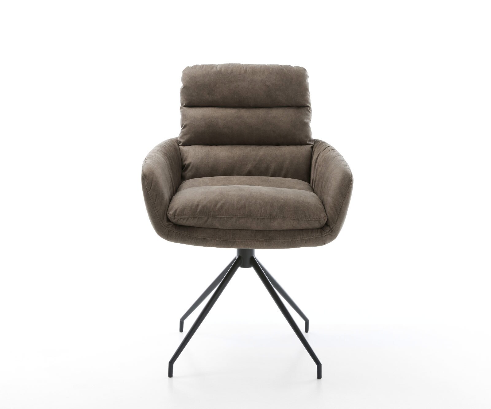 Chaise-de-salle-à-manger Abelia-Flex avec accoudoirs microvelours taupe vintage pied croisé conique noir 2