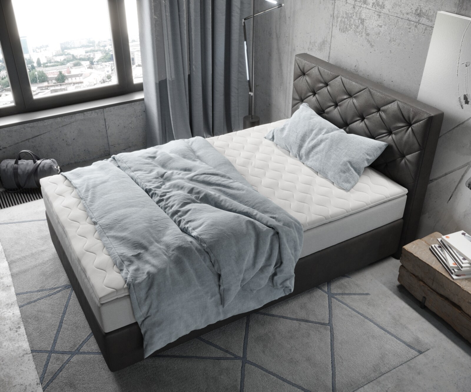 Lit-à-sommier-tapissier Dream-Great 120x200 cm microfibre anthracite vintage avec matelas TFK et visco surmatelas 3