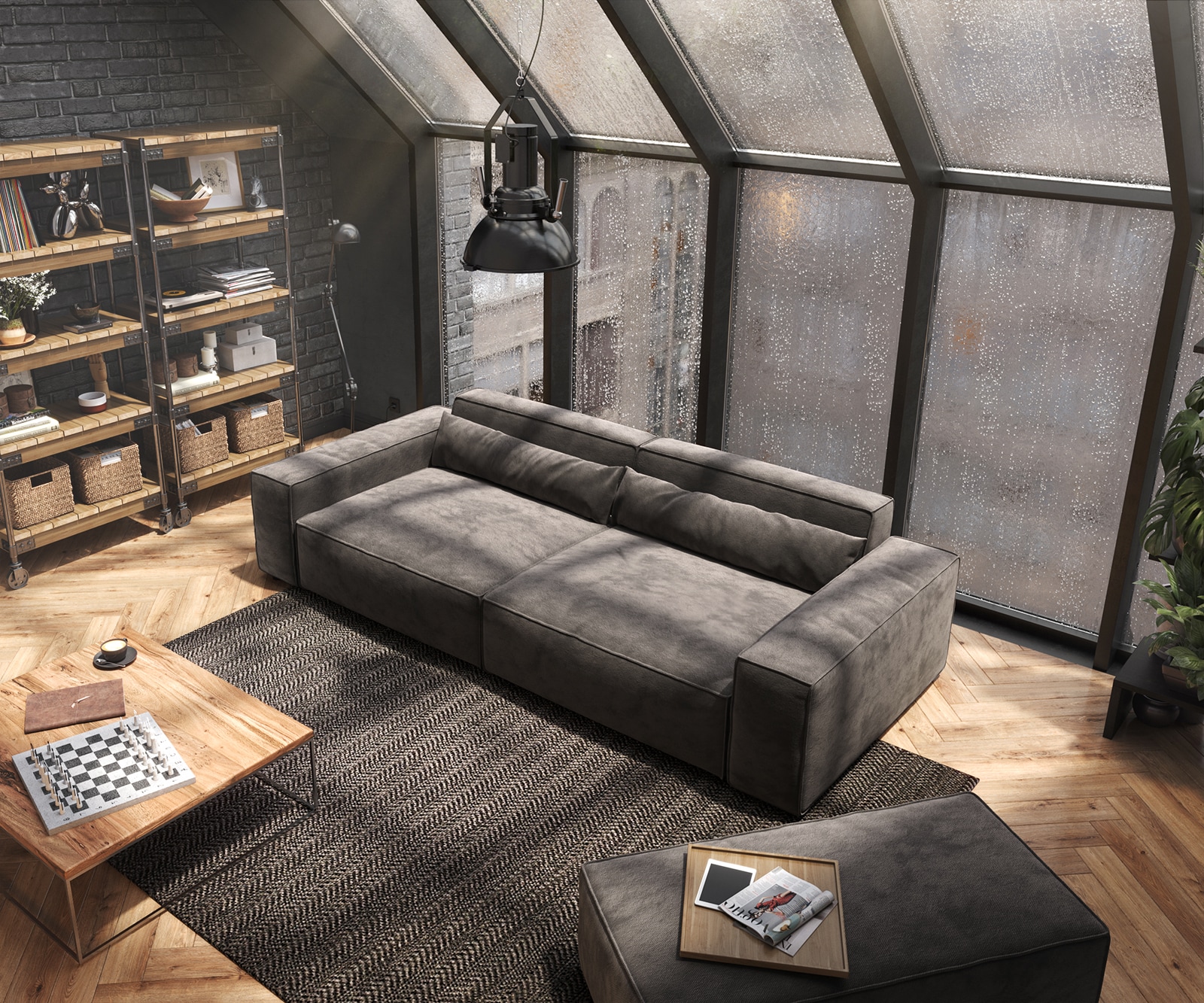 Grand Canapé Sirpio XL 270x130 cm Microfibre Marron Kaki avec Tabouret 3 Grand Canapé Sirpio XL 270x130 cm Microfibre Marron Kaki avec Tabouret 3