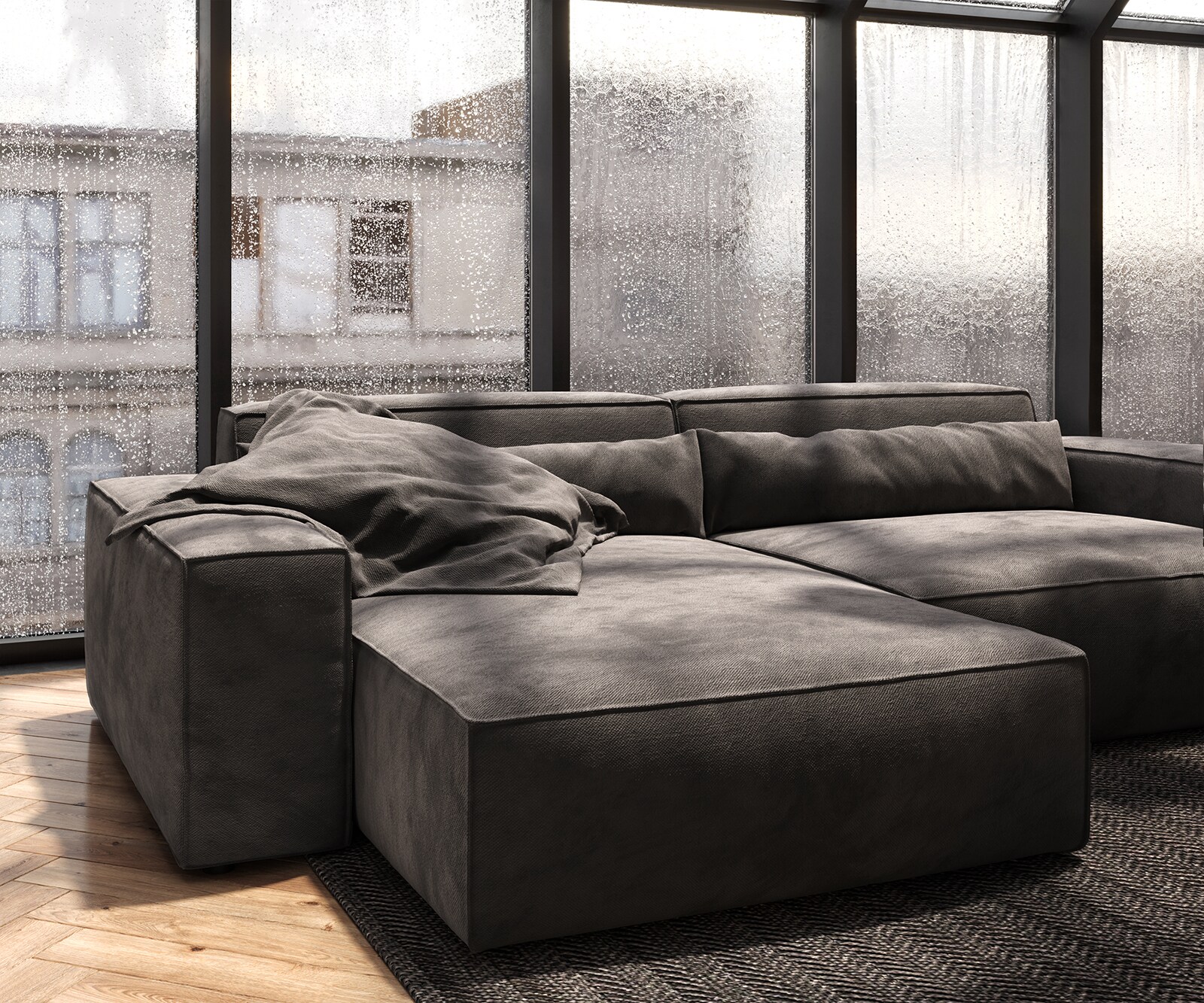 Canapé-d'angle Sirpio XL 270x170 cm microfibre marron kaki Recamière variable 5