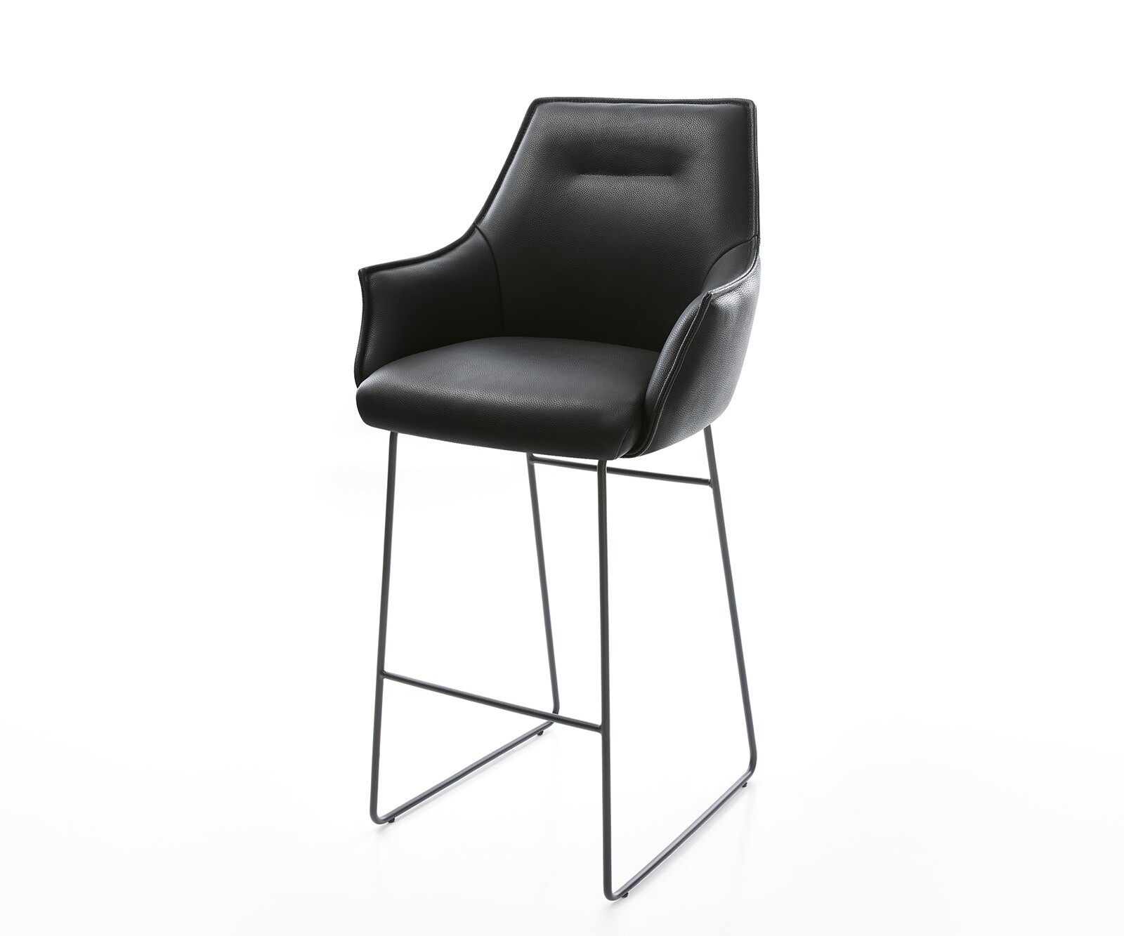 Chaise-de-bar Alja-Flex cuir véritable noir cadre à patins métal noir ressorts ensachés