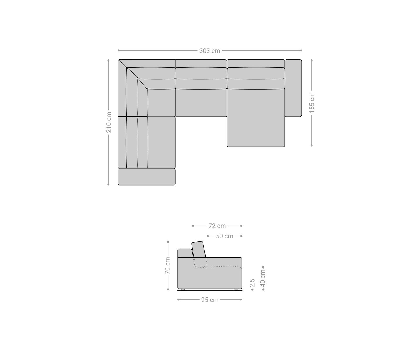 Grand canapé d’angle Lanzo 300x210 cm similicuir vintage anthracite méridienne réversible 7