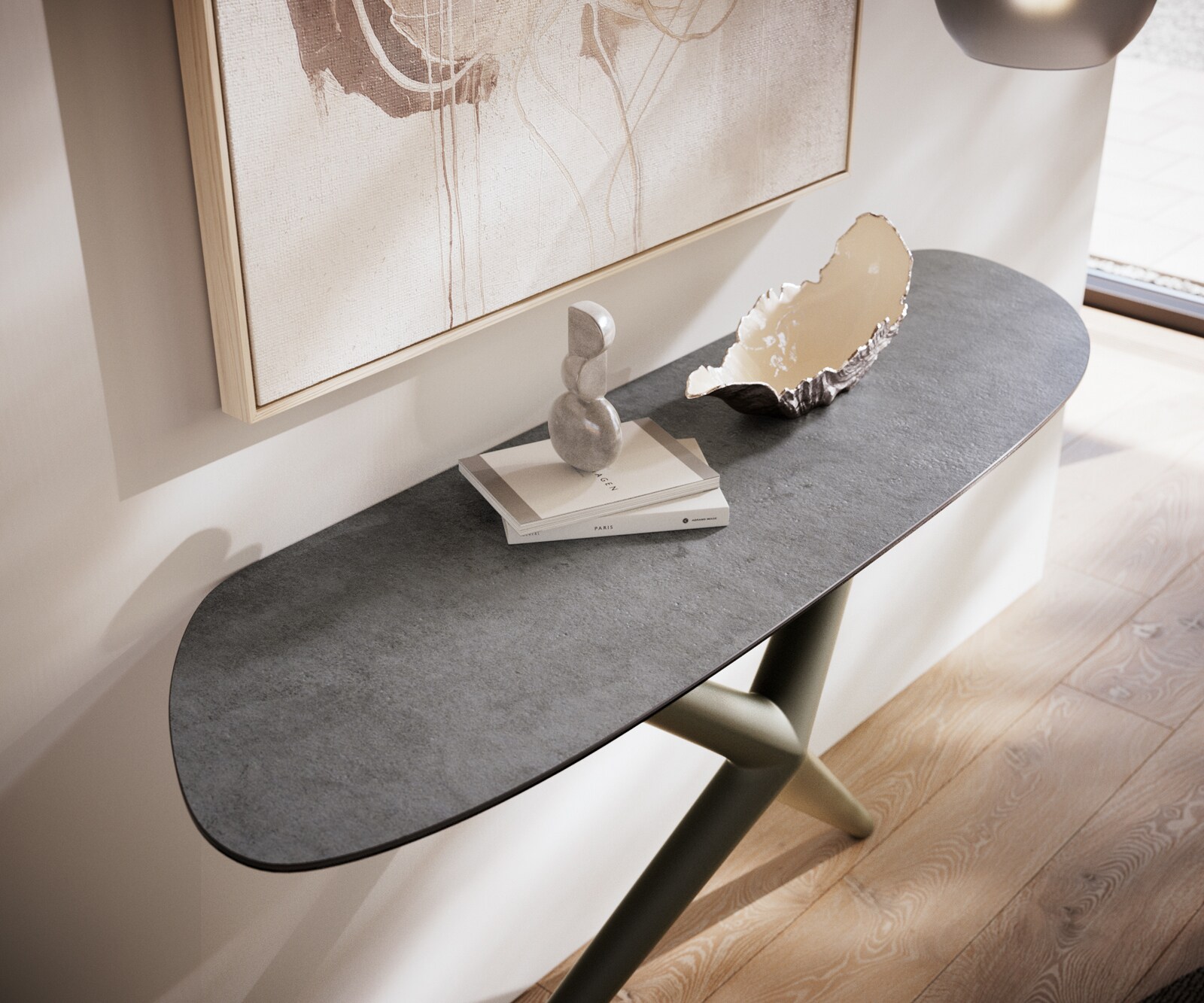 Table console Edge Organique 140x40 cm Céramique Béton Gris Estelo Métal Finition effet Titan 6