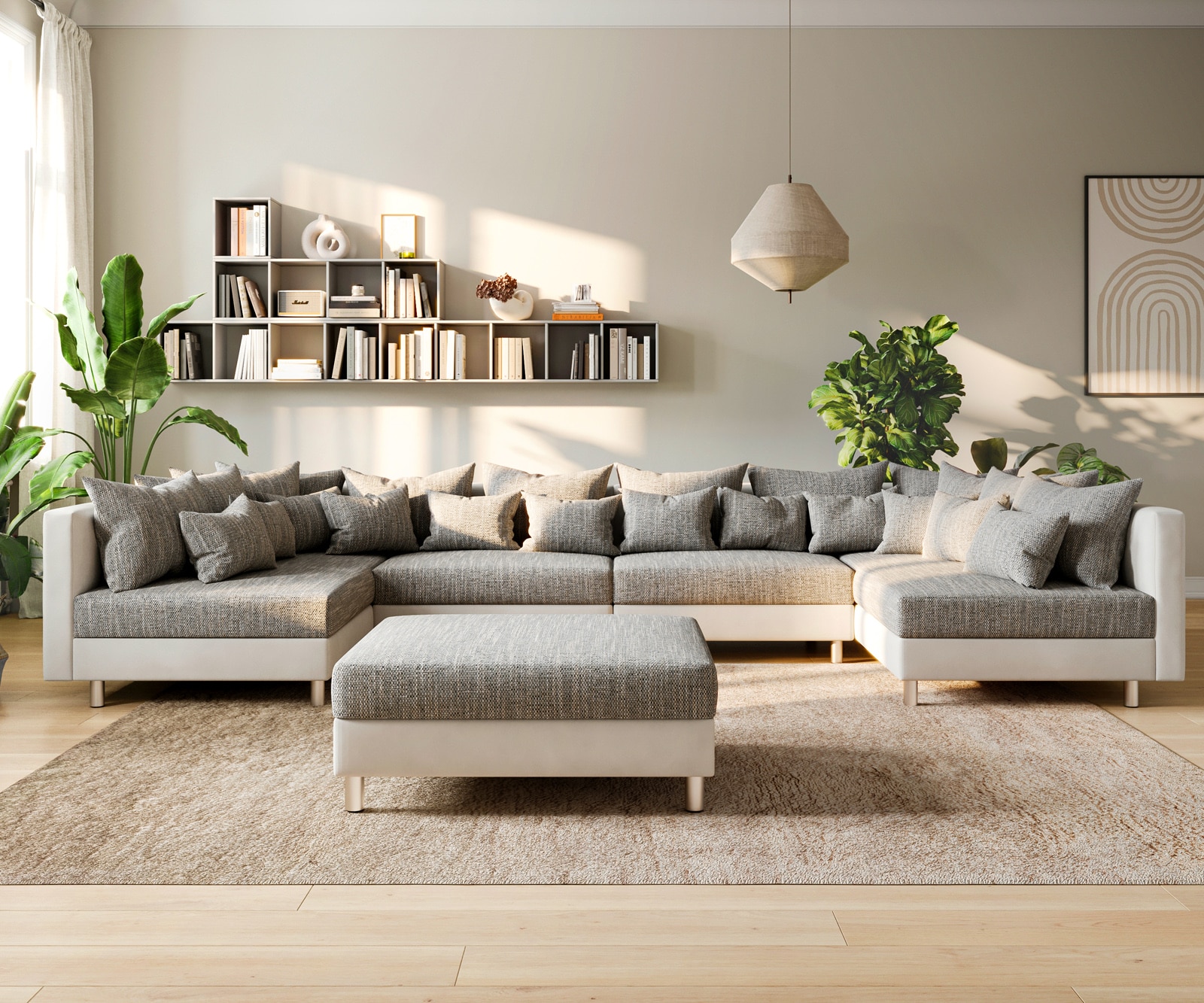 Canapé-panoramique Clovis XL Blanc Gris clair Tabouret de canapé modulable 1 Canapé-panoramique Clovis XL Blanc Gris clair Tabouret de canapé modulable 1