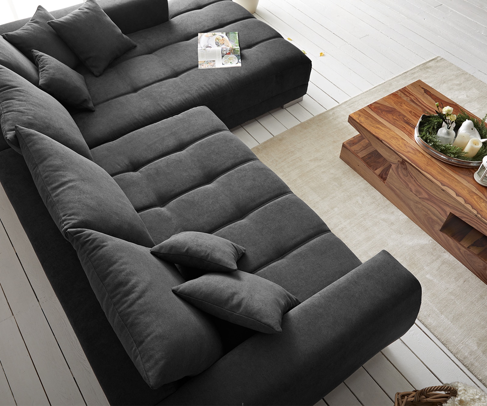 Canapé-panoramique Josea 300x220 cm microfibre noir Recamière à droite 5 Canapé-panoramique Josea 300x220 cm microfibre noir Recamière à droite 5