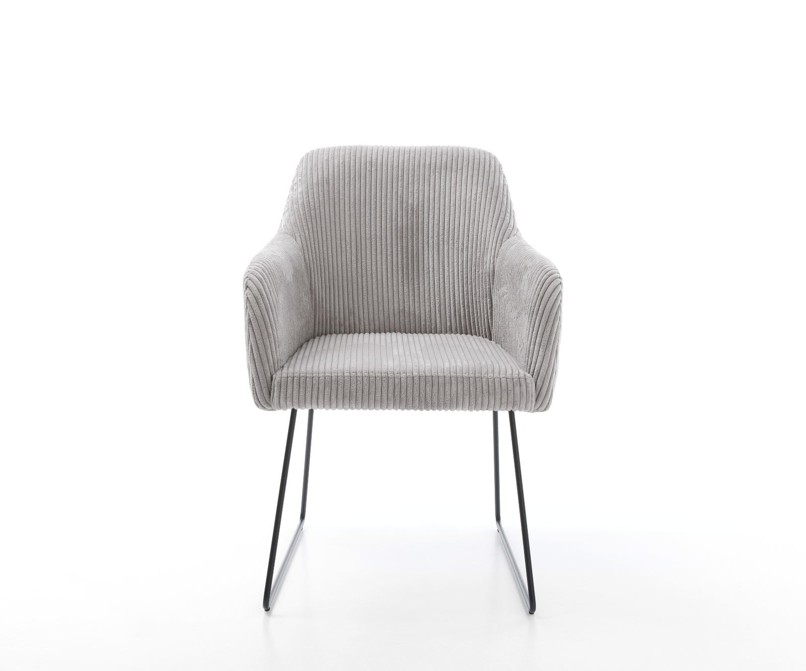 Chaise-de-salle-à-manger Greg-Flex côtelé gris argenté pied trapèze noir ressorts ensachés 1 Chaise-de-salle-à-manger Greg-Flex côtelé gris argenté pied trapèze noir ressorts ensachés 1
