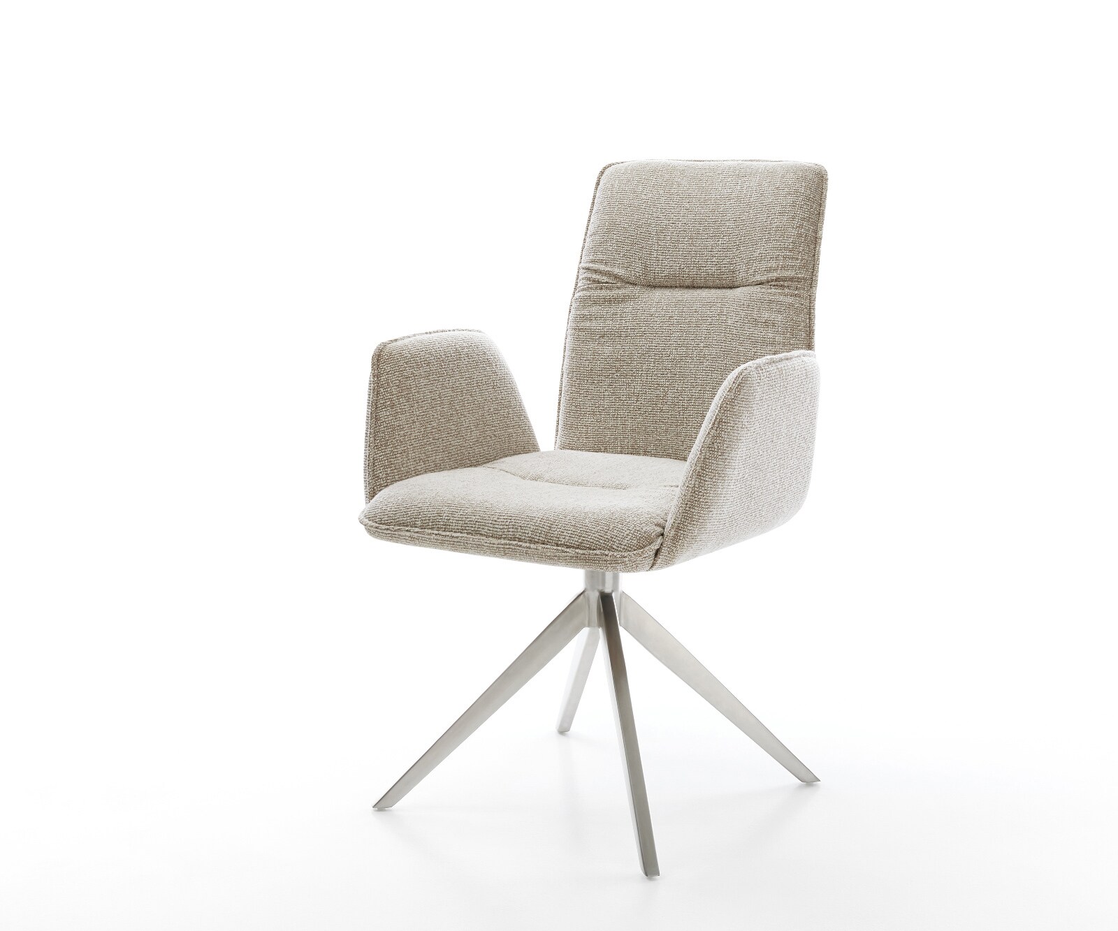 Chaise-pivotante Vinja-Flex tissu tissé doux beige pied croisé large acier inoxydable pivotement sur 360° fonction bascule 1