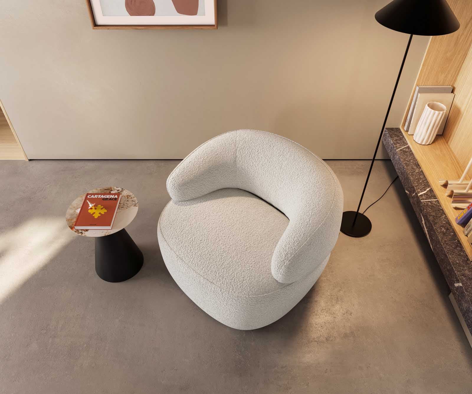 Fauteuil lounge Nova 88x88 cm Bouclé Crème-Blanc 2