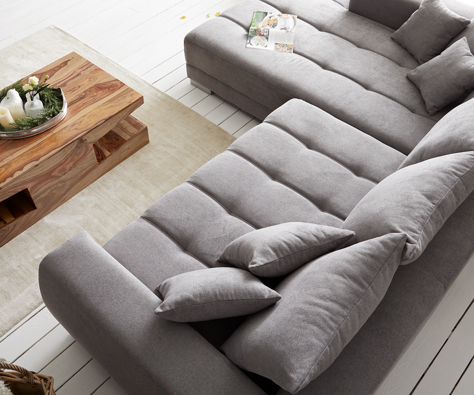 Canapé-panoramique Josea 300x220 cm microfibre gris pierre Recamière à gauche 5 Canapé-panoramique Josea 300x220 cm microfibre gris pierre Recamière à gauche 5