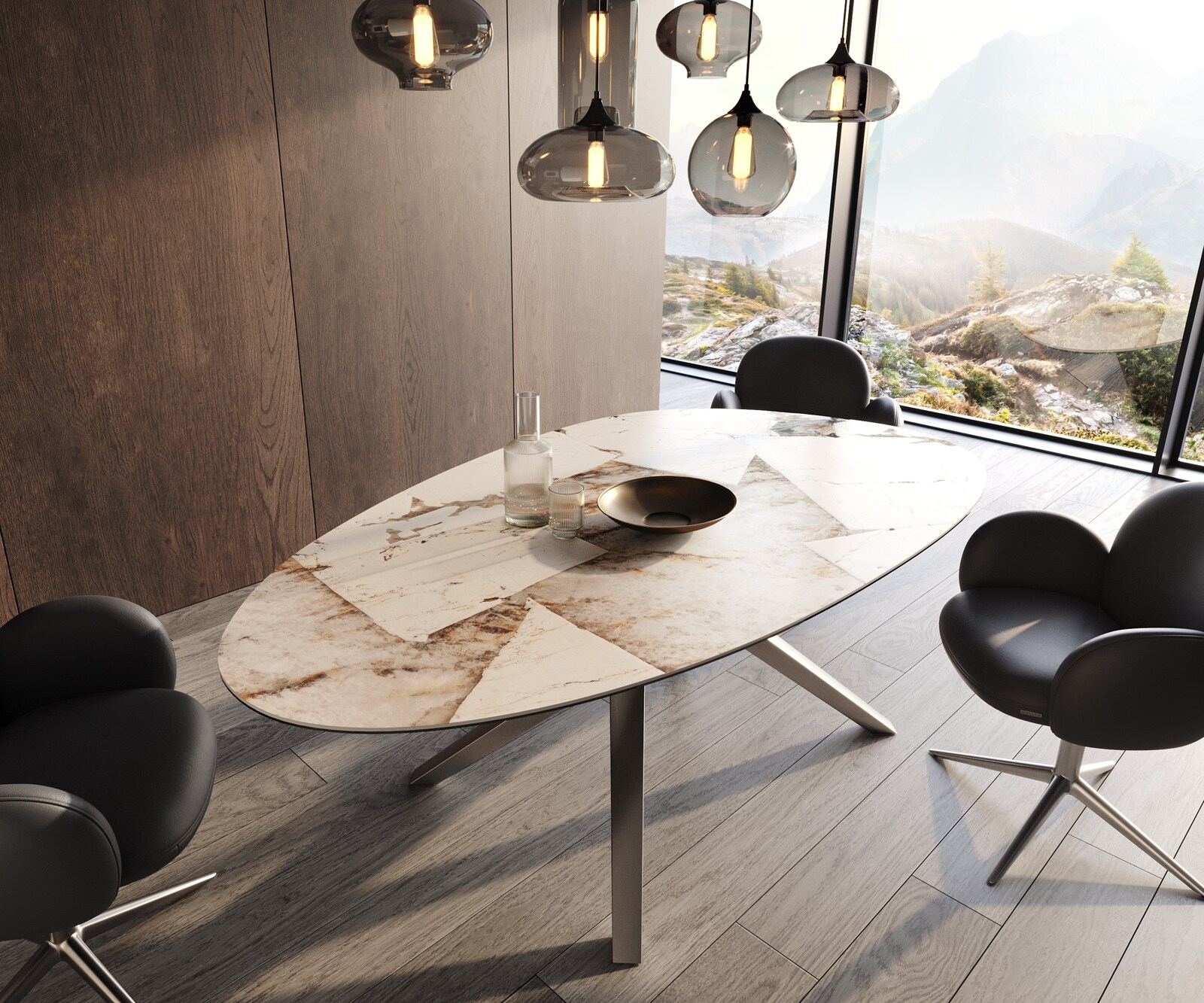 Table à manger Edge Ovale 220x120 Céramique Iris FMG Patagonia Lappato Zenthara anguleux Acier inoxydable